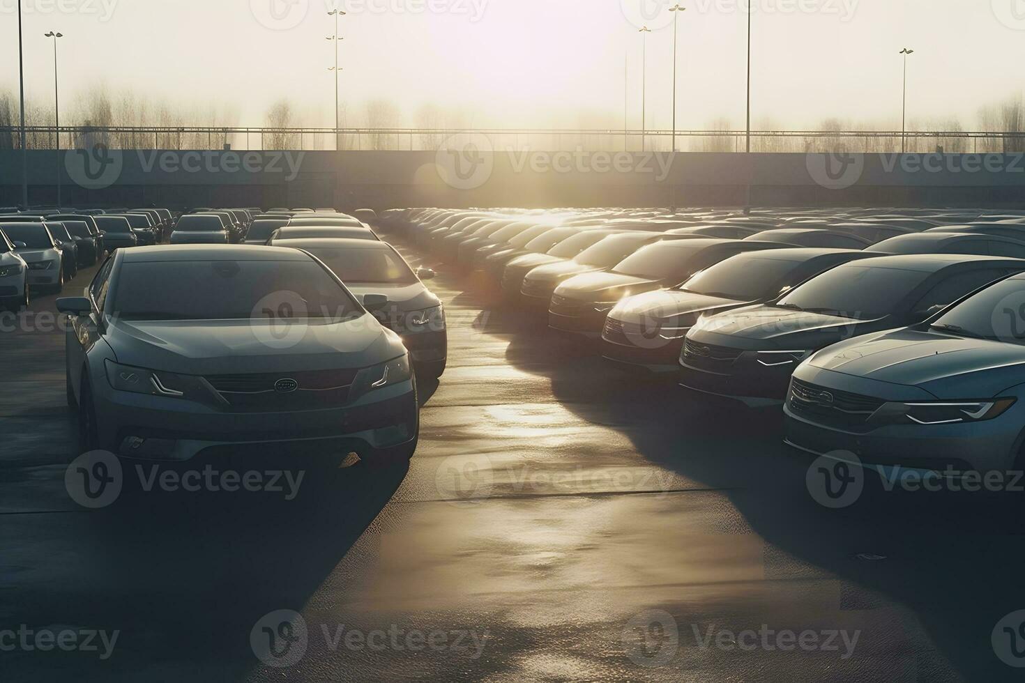 carro parque às a fim do a dia. carro revendedor inventário. neural rede ai gerado foto