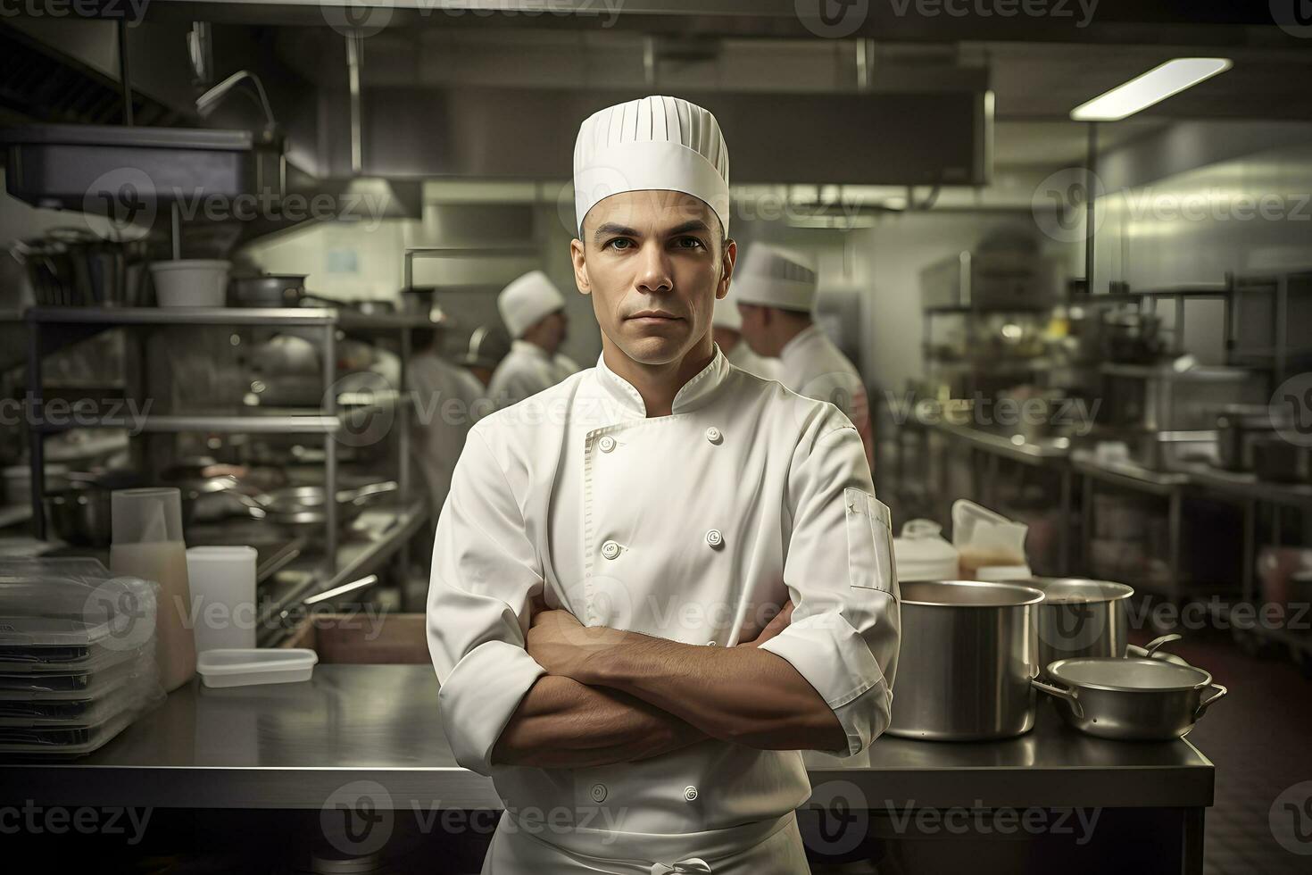 restaurante chefe de cozinha dentro a cozinha. neural rede ai gerado foto