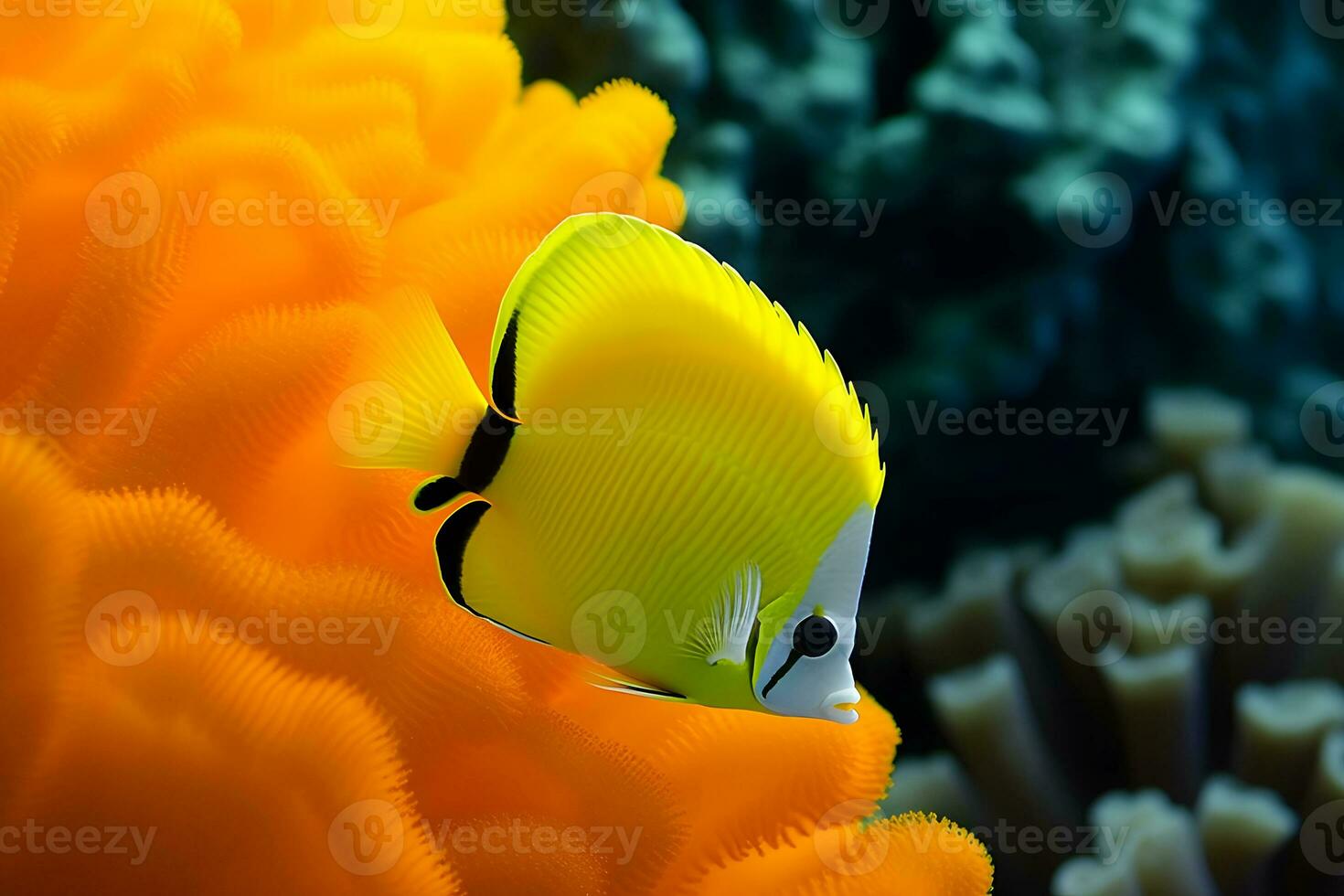 mar vida exótico tropical coral recife cobre borboleta peixe. neural rede ai gerado foto