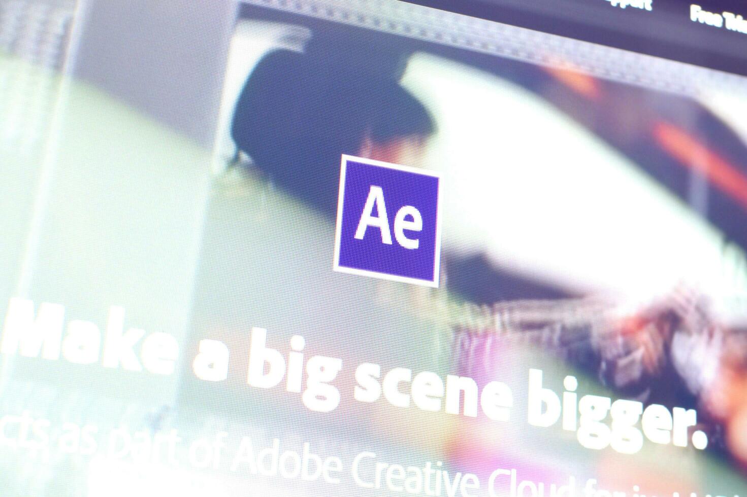 rede página do adobe depois de efeitos produtos em oficial local na rede Internet em a exibição do pc foto