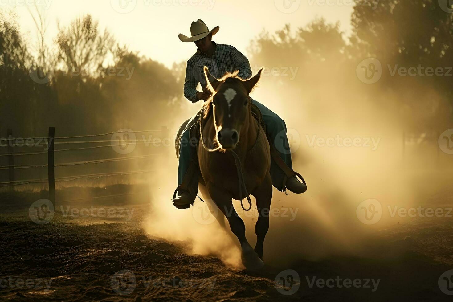 vaqueiro em cavalo laço touro, neural rede ai gerado foto