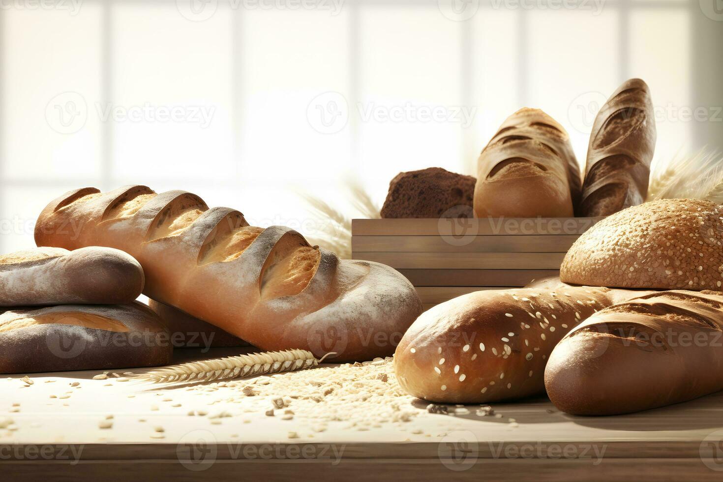 fresco pão dentro a padaria. neural rede ai gerado foto