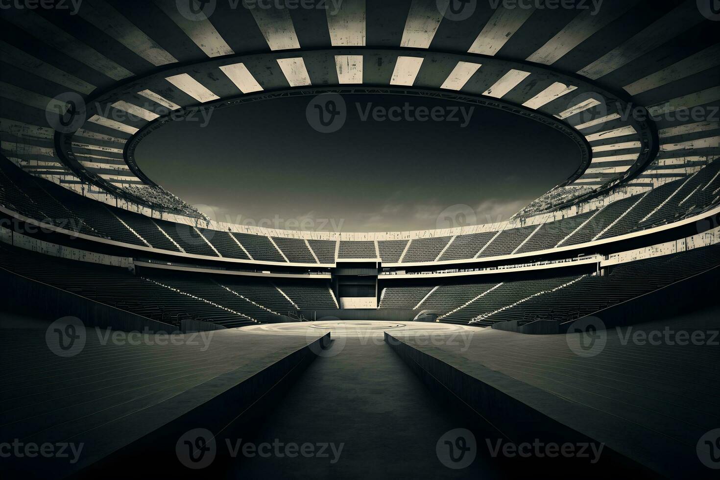 interior Visão do a iluminado futebol estádio para uma jogo. neural rede gerado arte foto