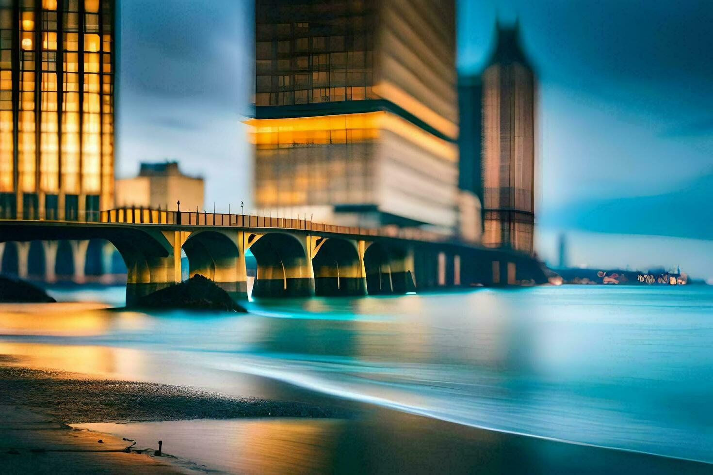 uma grandes exposição foto do uma ponte sobre a oceano. gerado por IA