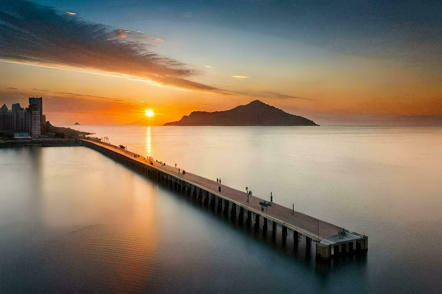 uma grandes exposição foto do uma cais dentro a oceano. gerado por IA