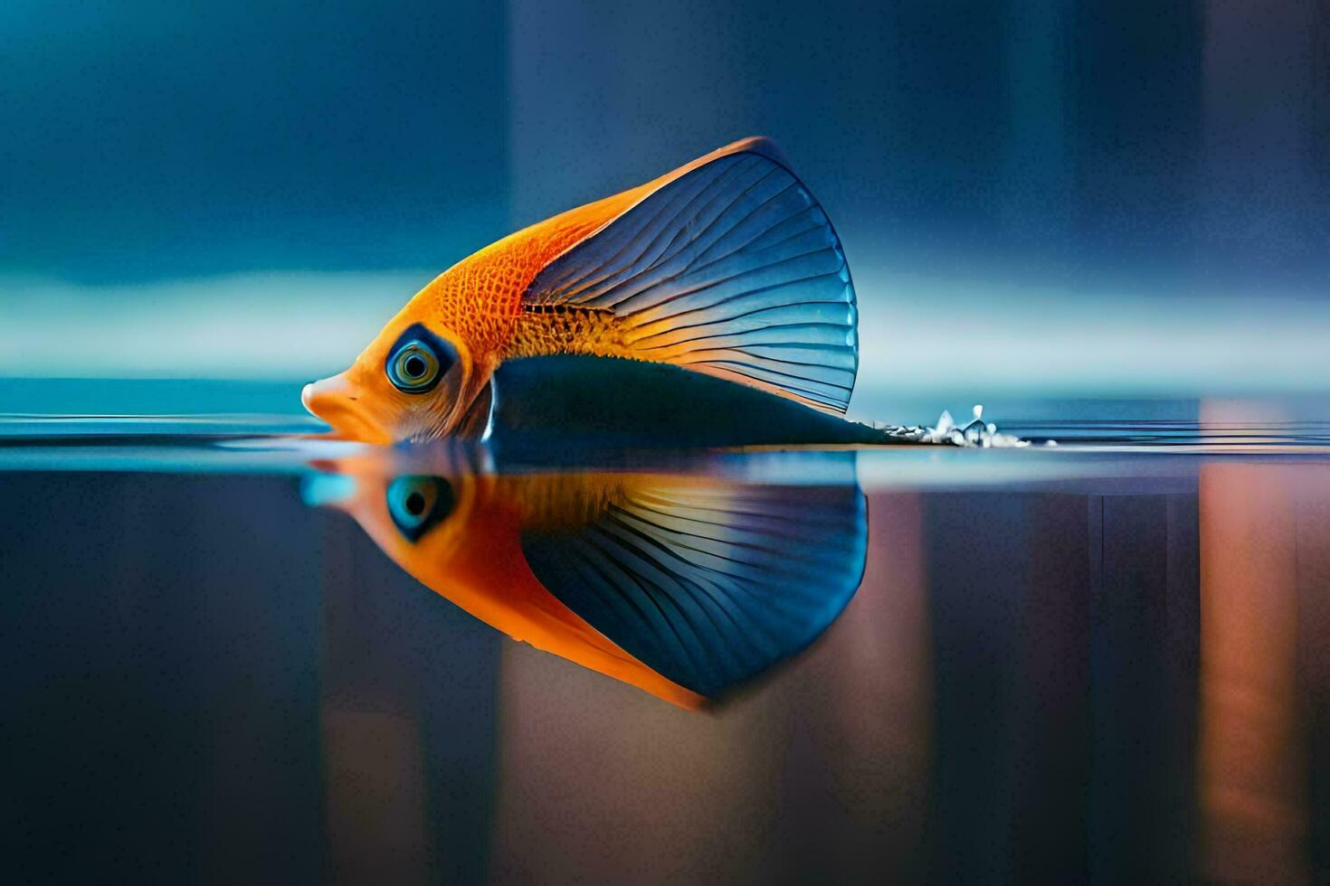 uma peixe natação dentro a água com Está rabo fora. gerado por IA foto