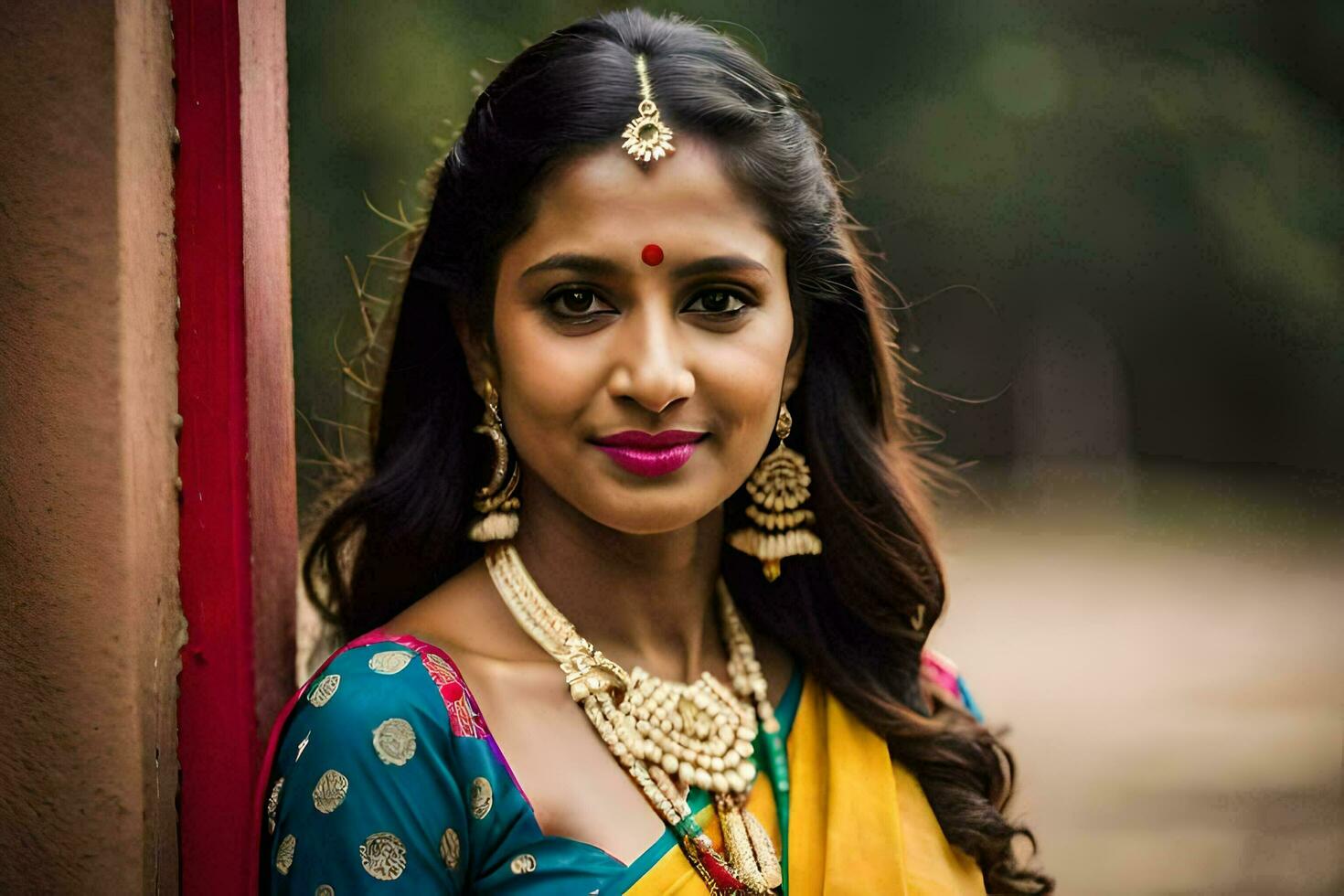 uma lindo indiano mulher dentro uma sári. gerado por IA foto