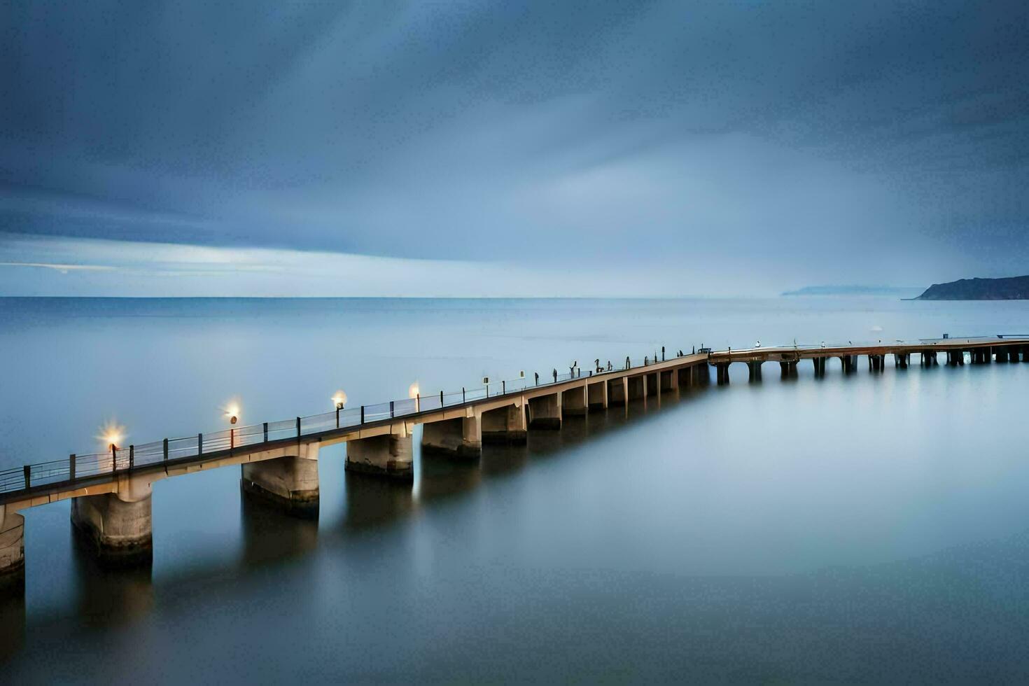 uma grandes exposição fotografia do uma cais dentro a oceano. gerado por IA foto