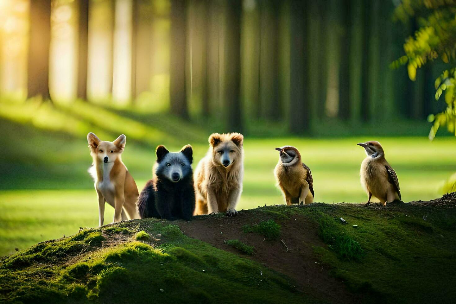 foto papel de parede animais, a floresta, a sol, a animais, a animais, a animais,. gerado por IA