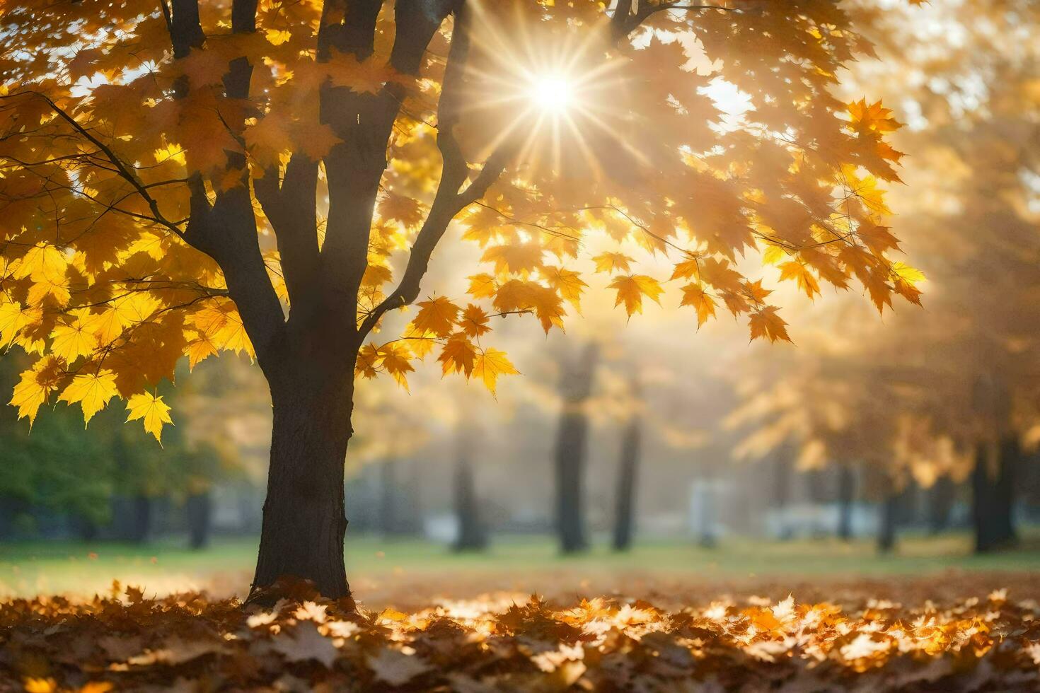 outono folhas em a terra dentro uma parque. gerado por IA foto