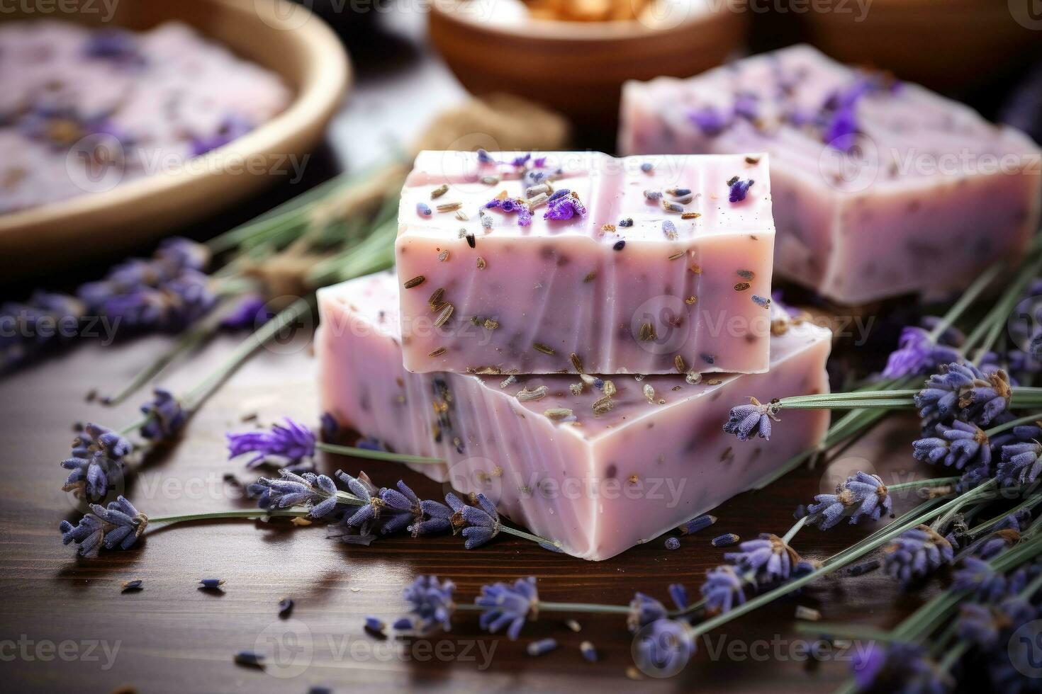 orgânico Sabonete com lavanda feito à mão às lar. ai gerado foto