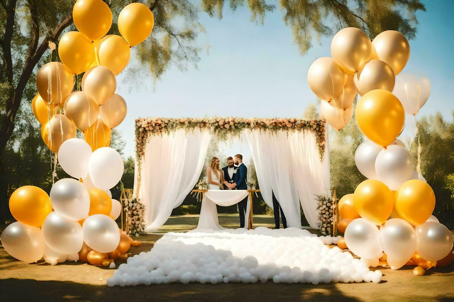 Casamento cerimônia dentro a jardim. gerado por IA foto