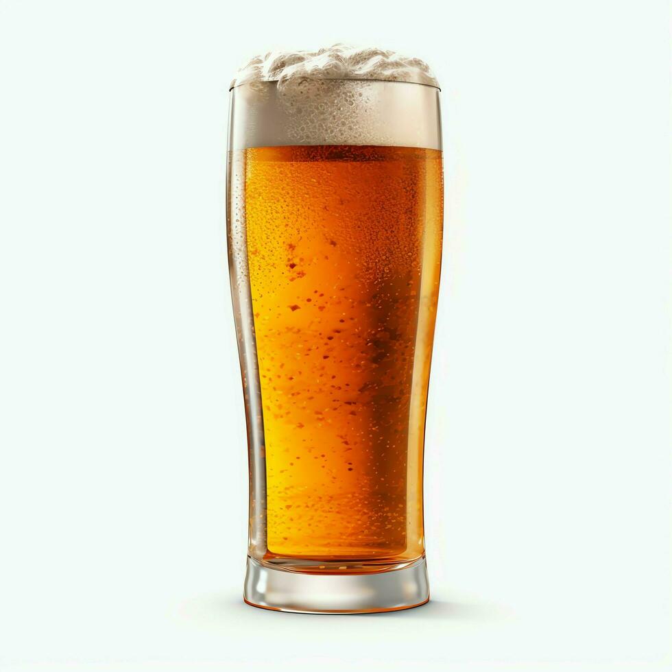 uma vidro do frio fresco Cerveja com boné do espuma. respingo do espuma com saboroso americano cerveja. Cerveja dia conceito de ai gerado foto