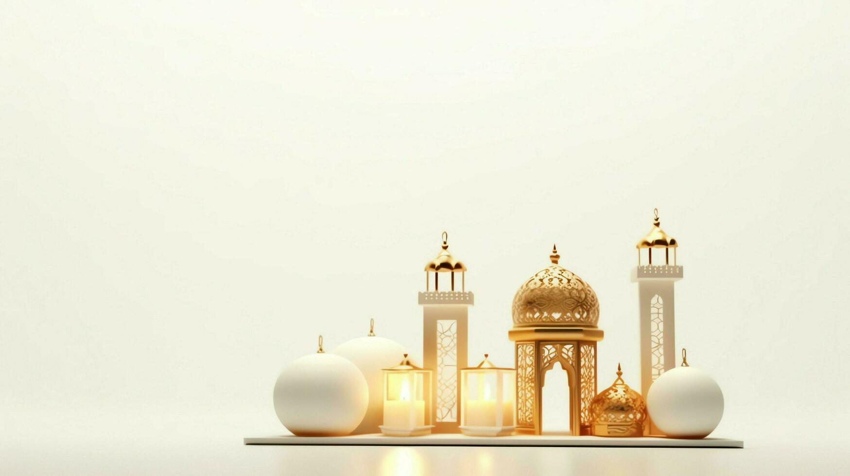 eid Mubarak e Ramadã kareem saudações com islâmico lanterna e mesquita. eid al fitr fundo. eid al fitr fundo do janela conceito de ai gerado foto