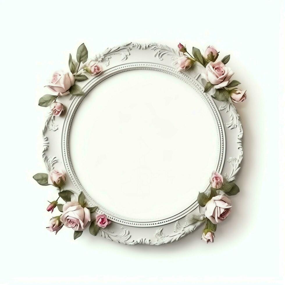 romântico ramalhete do em branco floral Rosa flores com cópia de espaço. natural floral rosa quadro, Armação disposição conceito de ai gerado foto