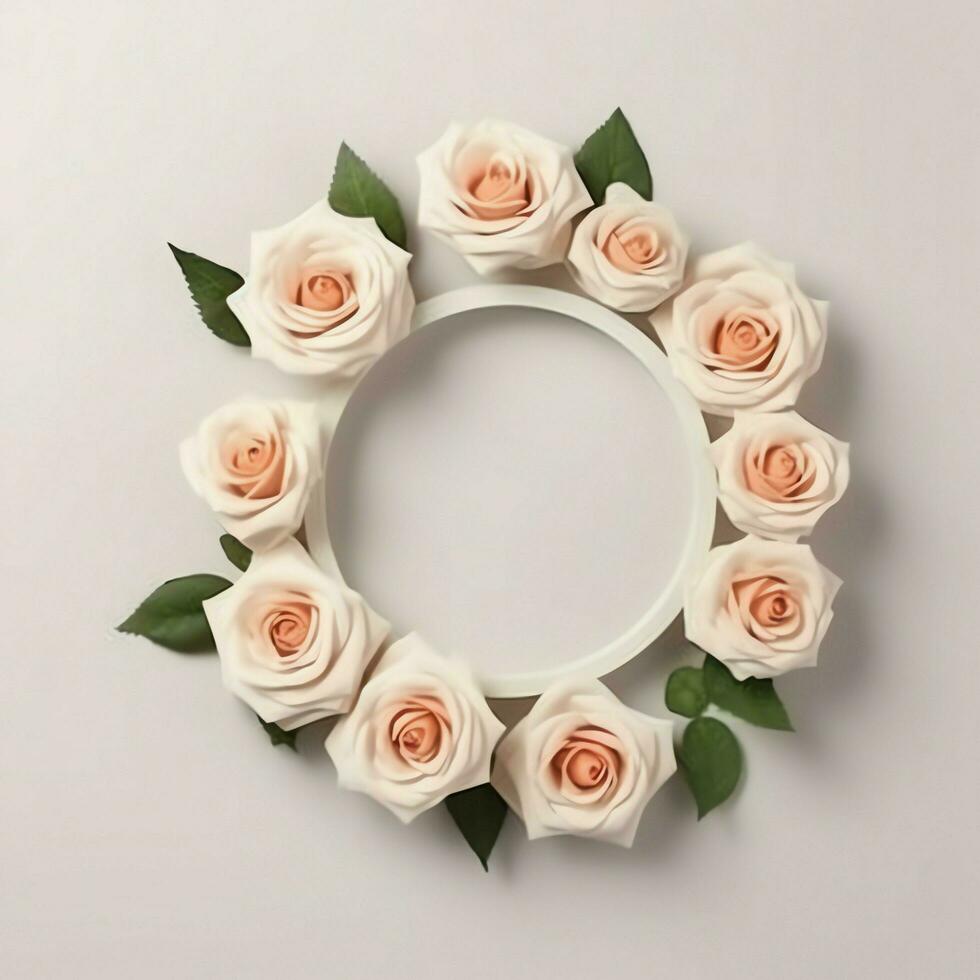 romântico ramalhete do em branco floral Rosa flores com cópia de espaço. natural floral rosa quadro, Armação disposição conceito de ai gerado foto