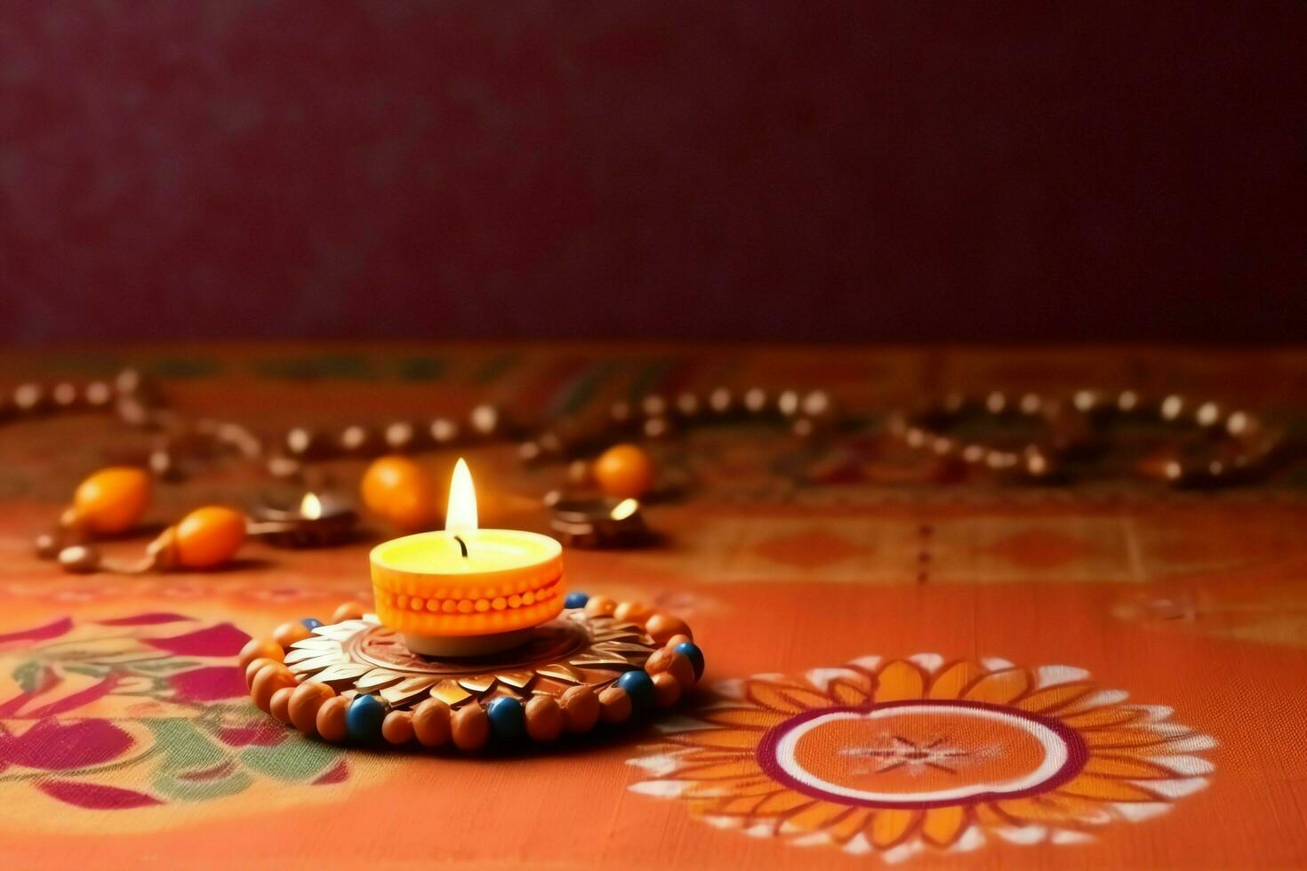 feliz diwali ou deepavali tradicional indiano festival com argila diya óleo lâmpada. indiano hindu festival do luz símbolo com vela e claro. argila diya luminária aceso durante diwali celebração de ai gerado foto