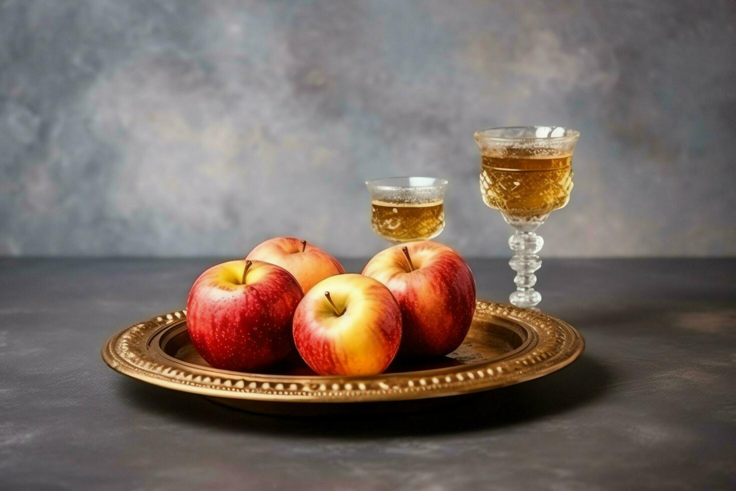 tradicional Comida do judaico Novo ano feriado do tradição ou religião. rosh Hashaná com cópia de espaço conceito de ai gerado foto