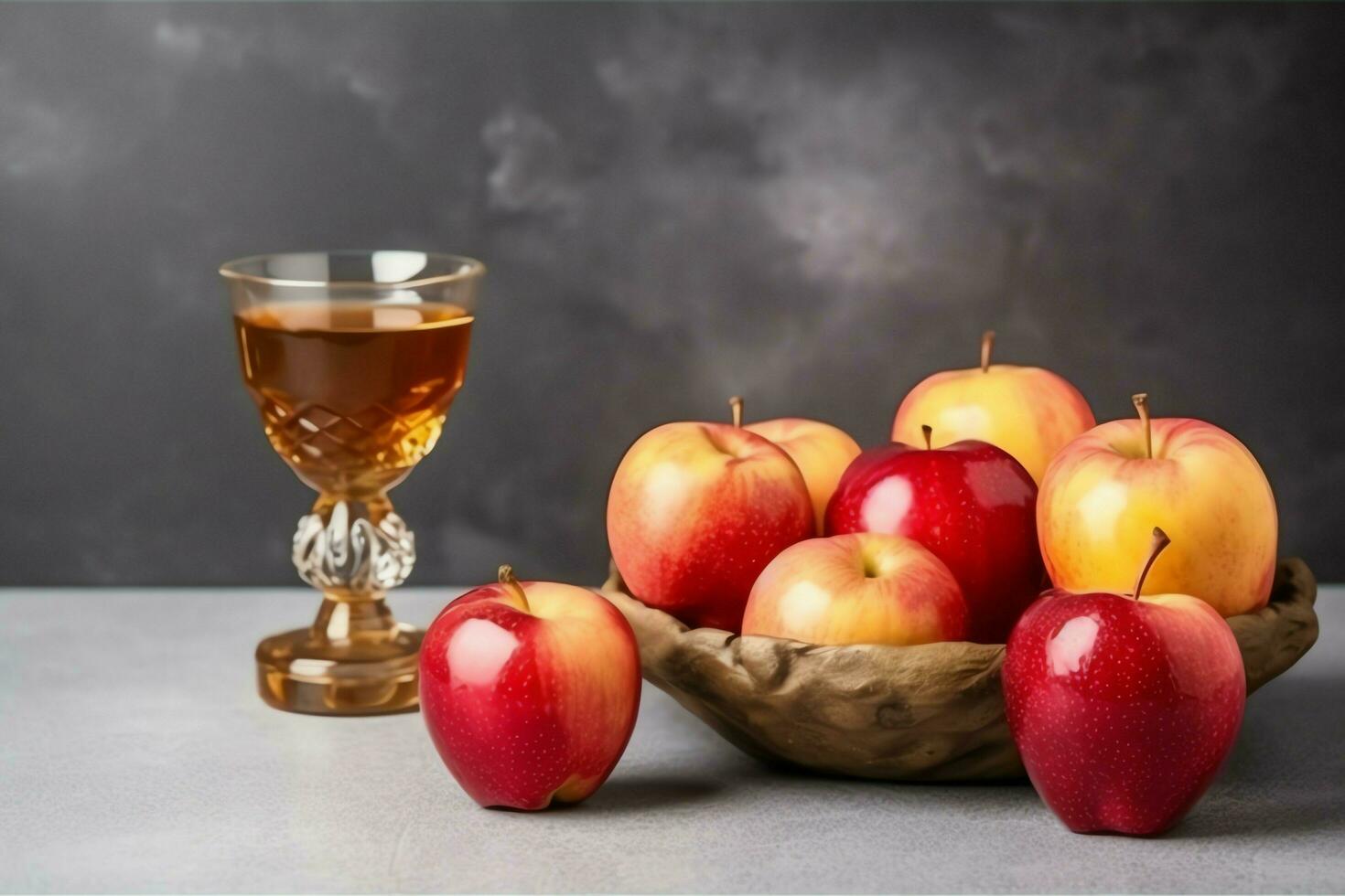 tradicional Comida do judaico Novo ano feriado do tradição ou religião. rosh Hashaná com cópia de espaço conceito de ai gerado foto