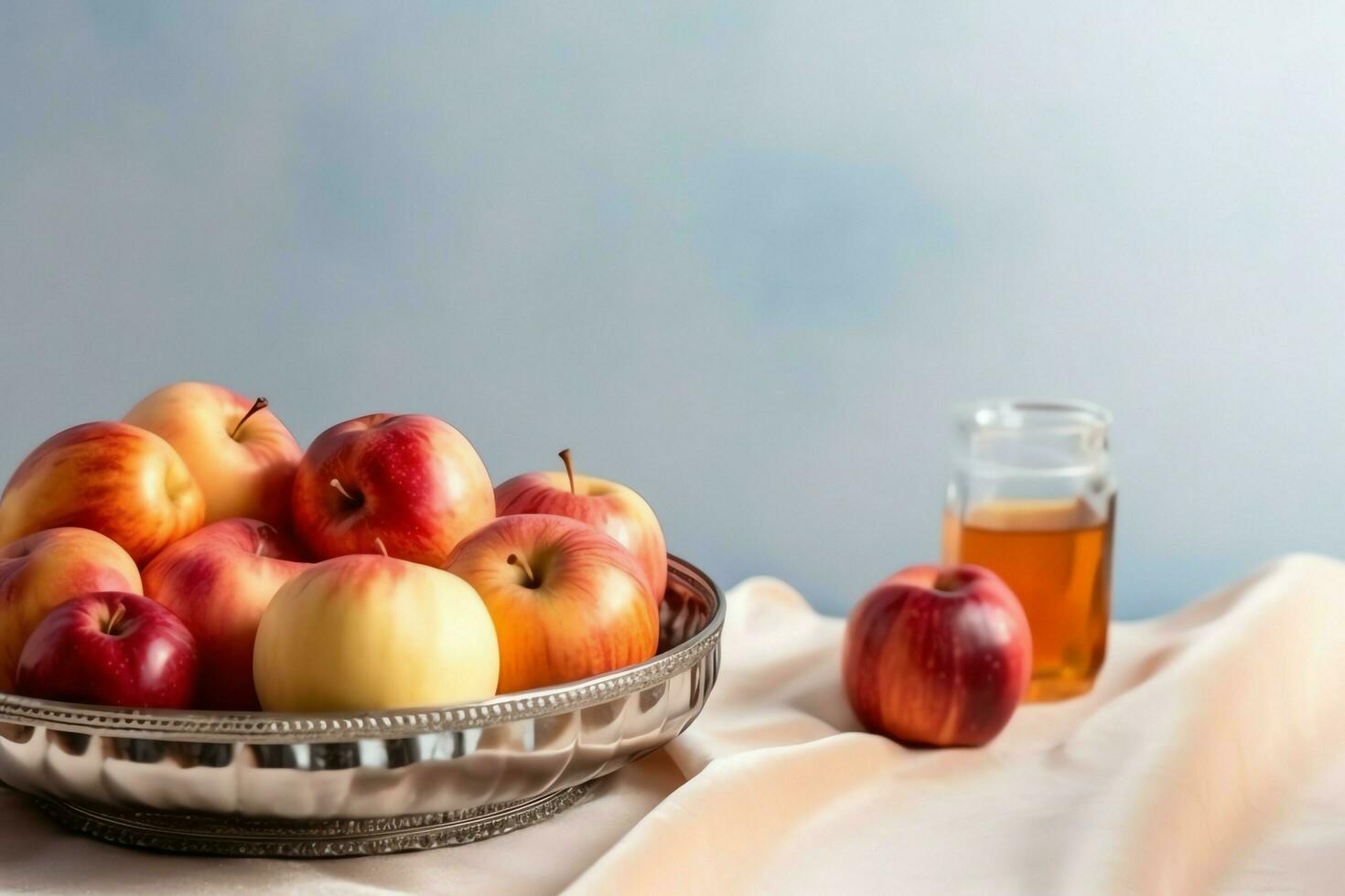 tradicional Comida do judaico Novo ano feriado do tradição ou religião. rosh Hashaná com cópia de espaço conceito de ai gerado foto