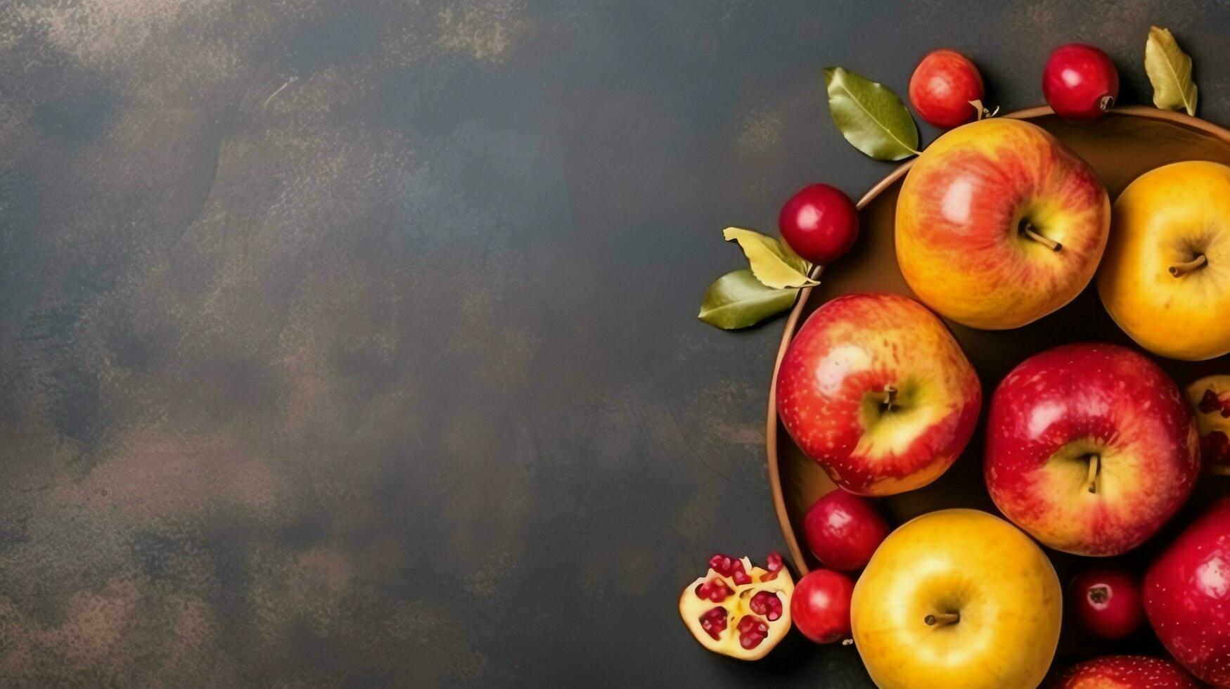 tradicional Comida do judaico Novo ano feriado do tradição ou religião. rosh Hashaná com cópia de espaço conceito de ai gerado foto