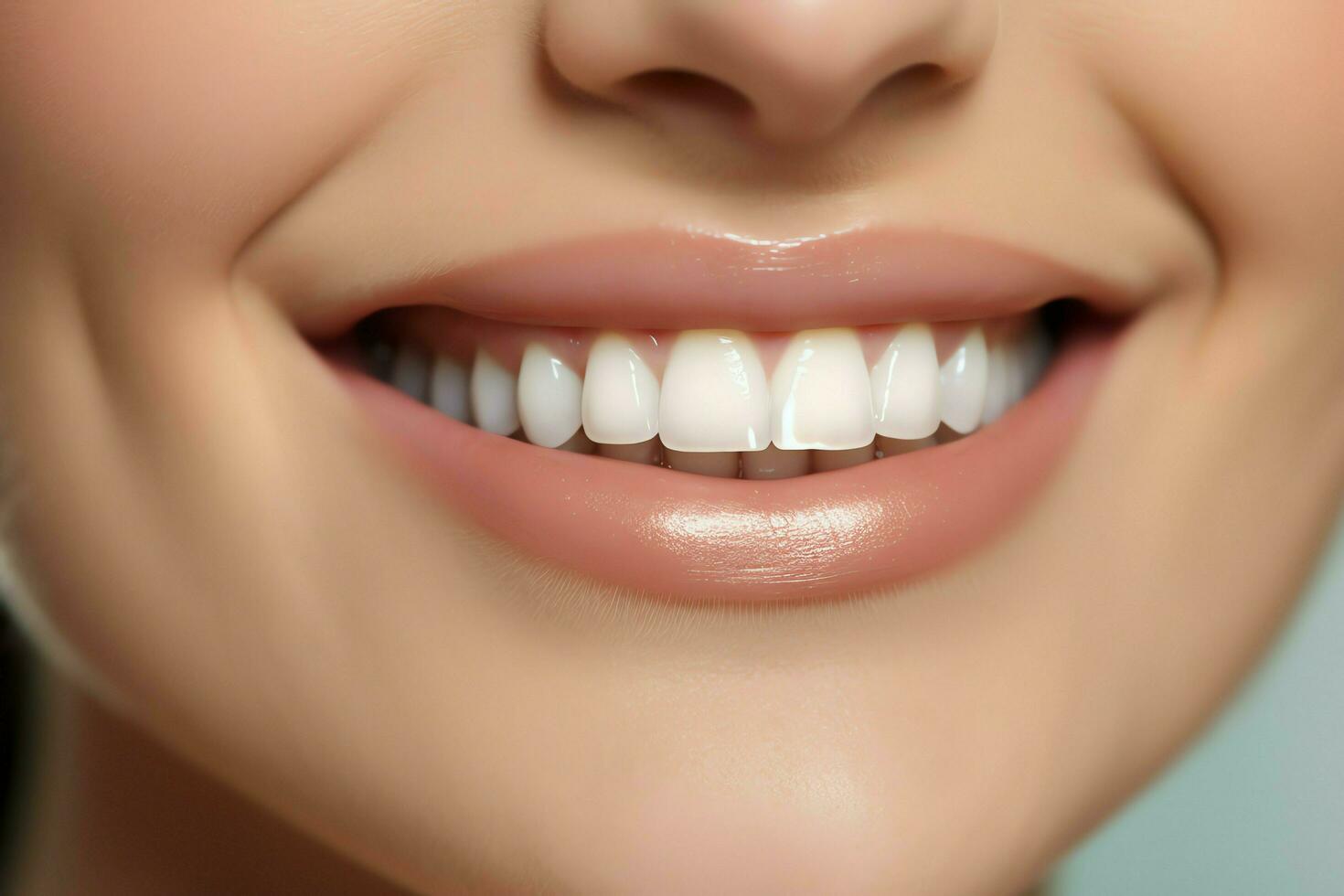 perfeito saudável dentes sorrir do uma jovem mulher às uma dentista. dentes branqueamento. dental Cuidado, estomatologia conceito de ai gerado foto