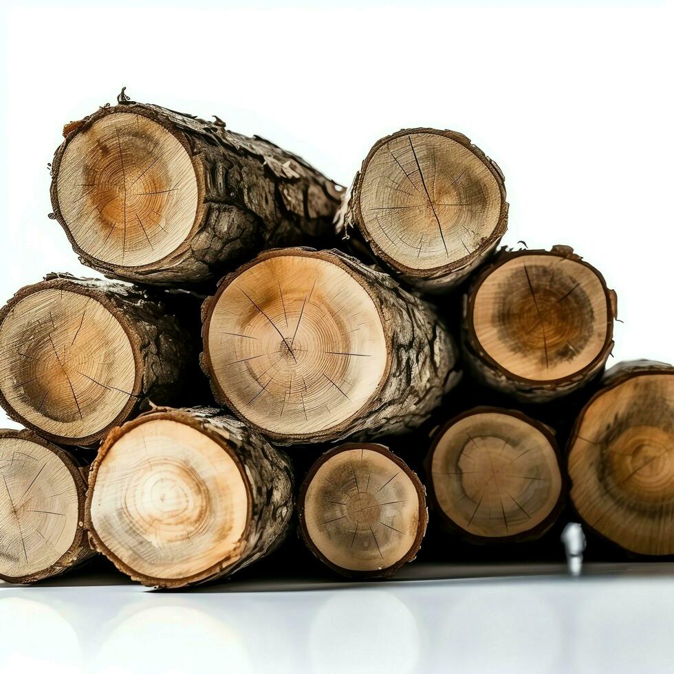 uma ampla circular peça do madeira, de madeira tronco ou empilhado árvore madeira serrada para mobília indústria. de madeira registro conceito de ai gerado foto