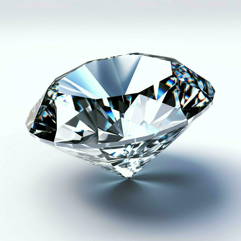 branco brilhante Claro grande diamante ou lindo jóia isolado em branco superfície. deslumbrante clássico diamante conceito de ai gerado foto