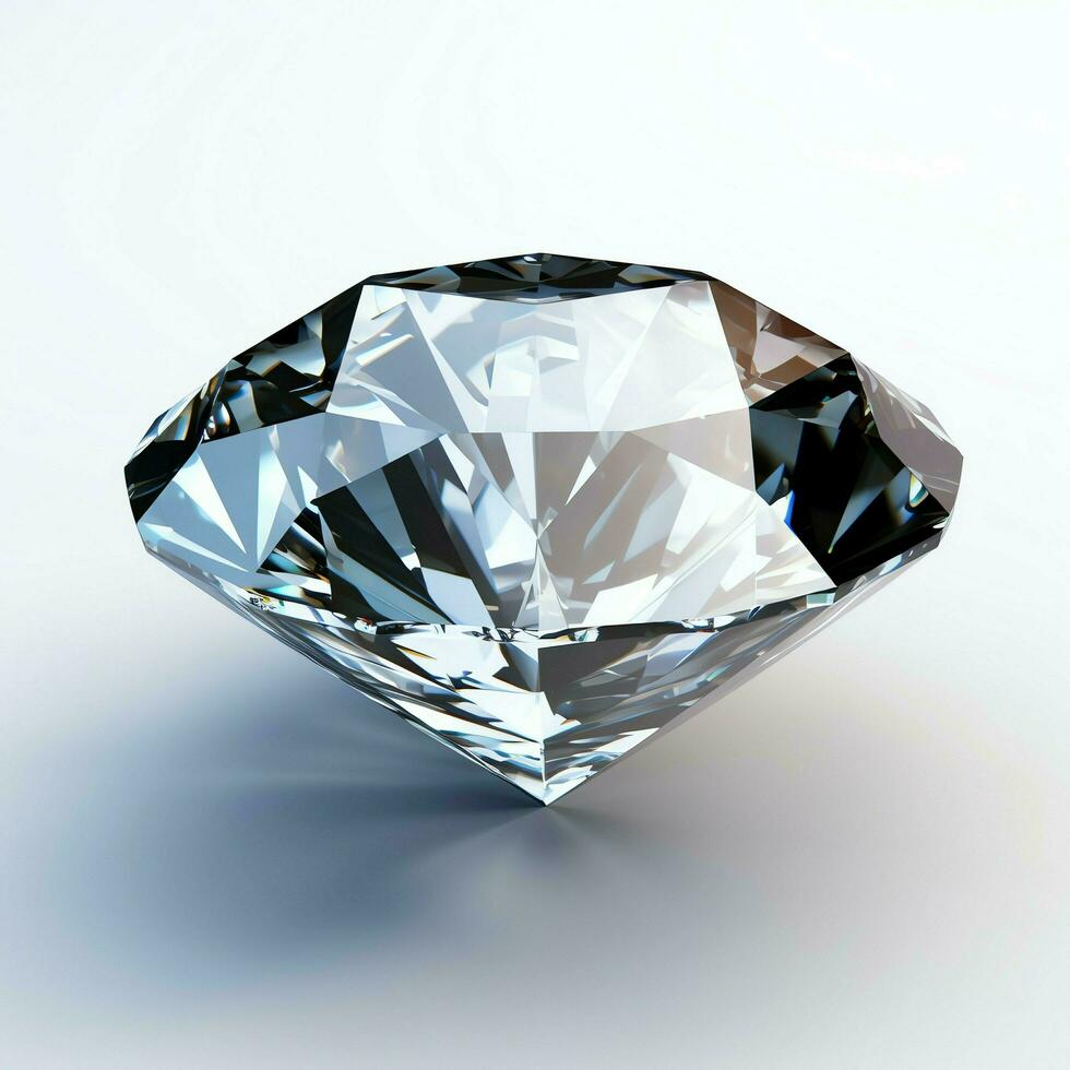 branco brilhante Claro grande diamante ou lindo jóia isolado em branco superfície. deslumbrante clássico diamante conceito de ai gerado foto