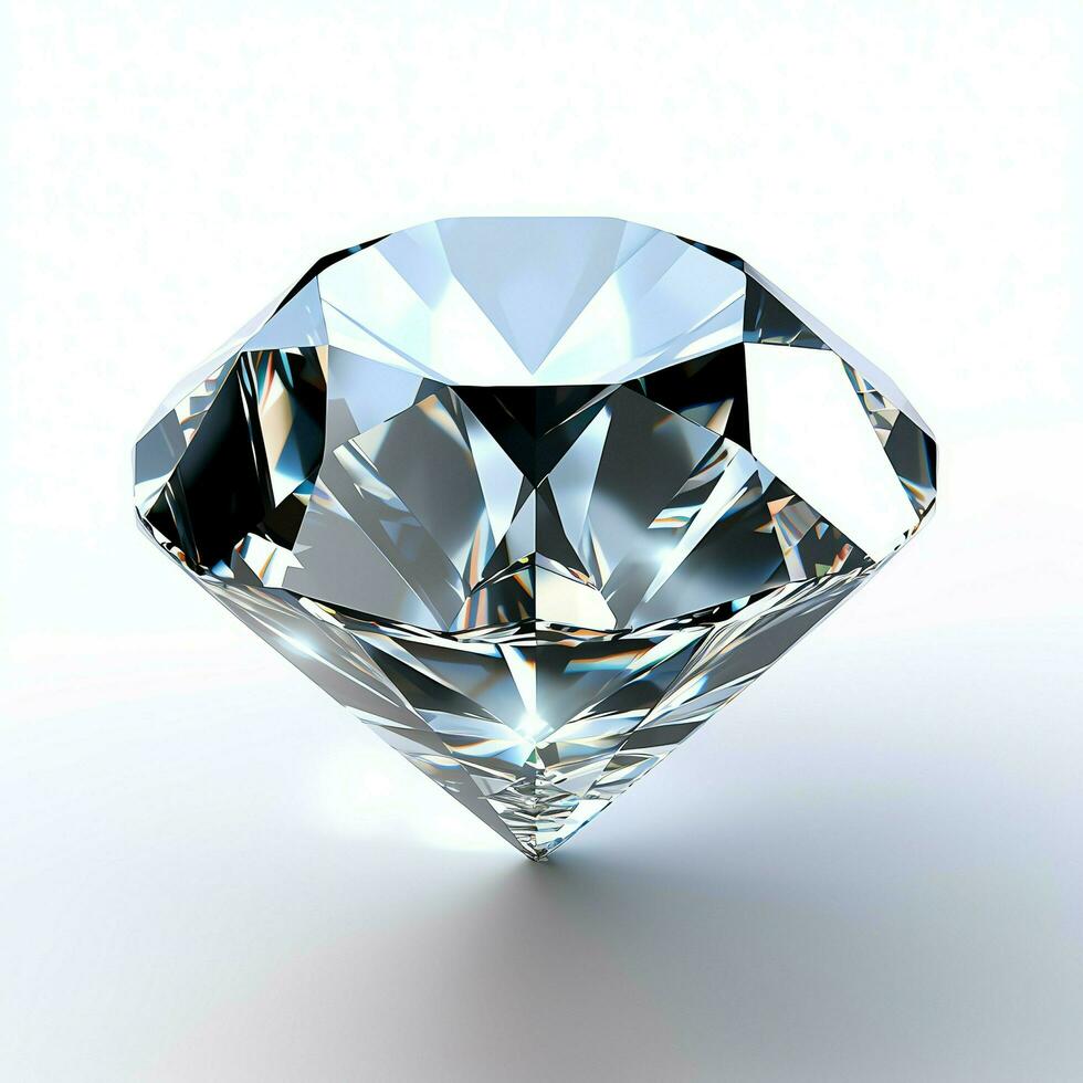 branco brilhante Claro grande diamante ou lindo jóia isolado em branco superfície. deslumbrante clássico diamante conceito de ai gerado foto