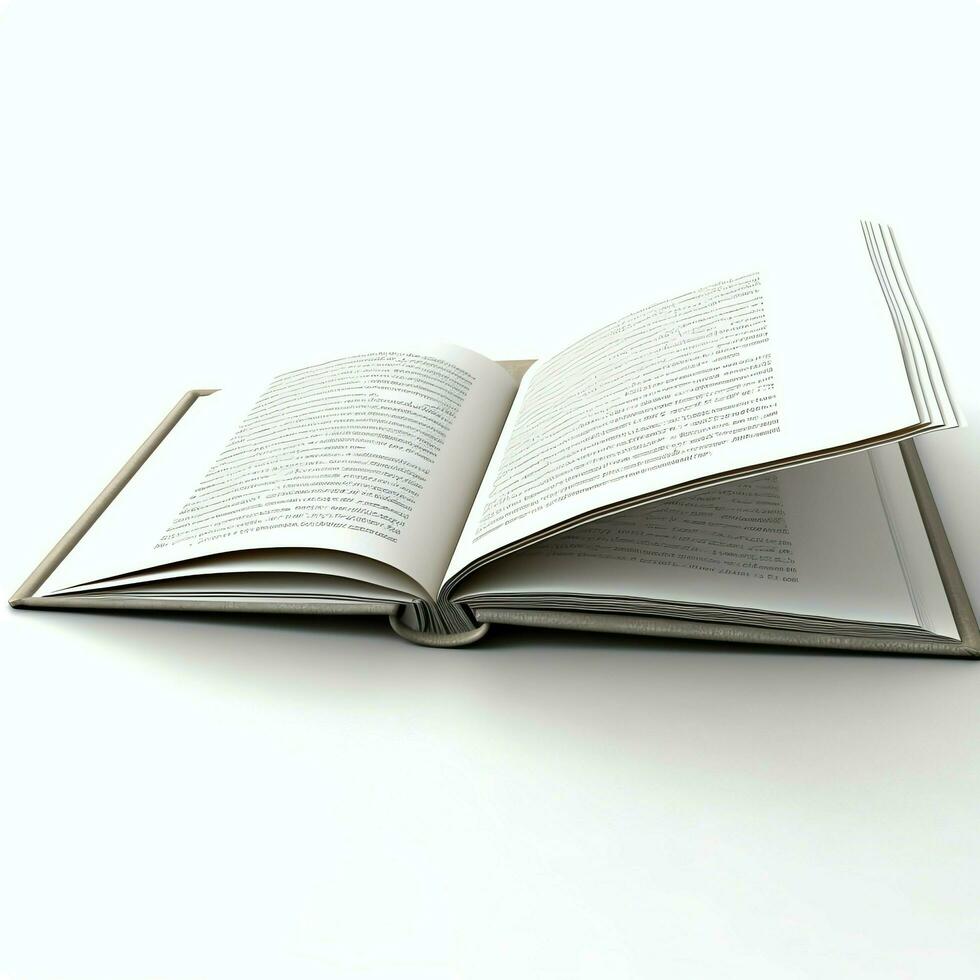 a sobrecarga Visão do aberto livro com esvaziar em branco branco Páginas. caderno composição para Catálogo, revistas conceito de ai gerado foto