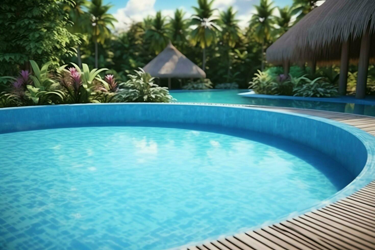 lindo ao ar livre natação piscina dentro luxo hotel recorrer com azul céu para lazer relaxar e feriado conceito de ai gerado foto