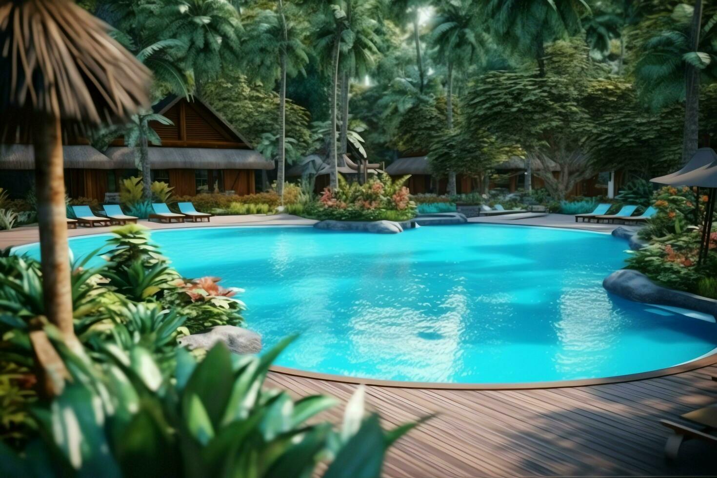 lindo ao ar livre natação piscina dentro luxo hotel recorrer com azul céu para lazer relaxar e feriado conceito de ai gerado foto