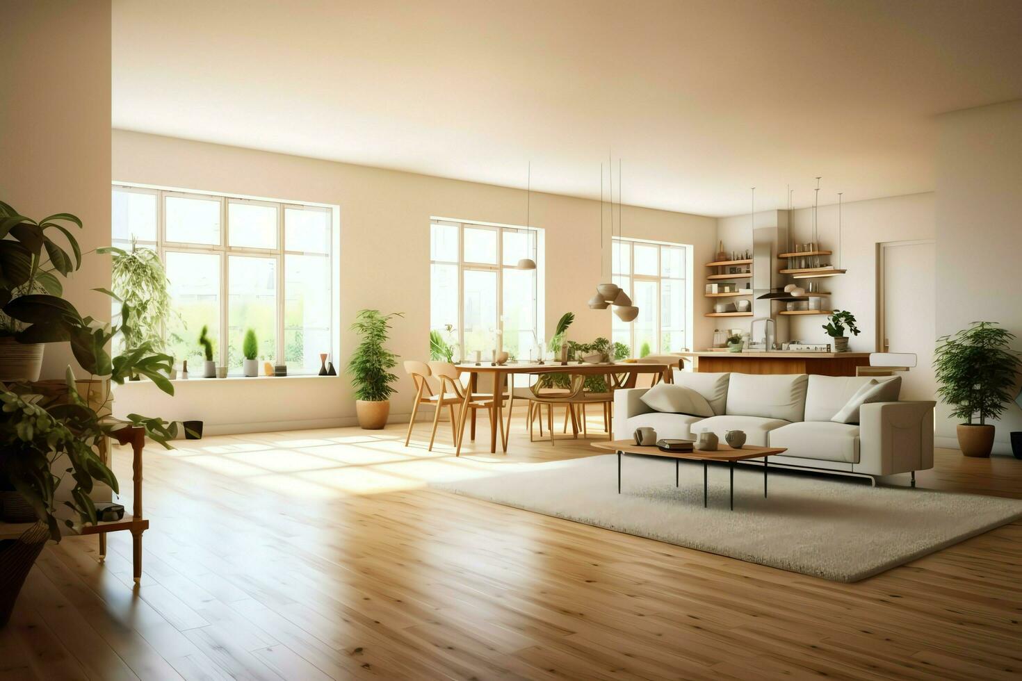 moderno apartamento interior dentro vivo Projeto com trabalhando mesa e estante. luxo casa escandinavo conceito de ai gerado foto