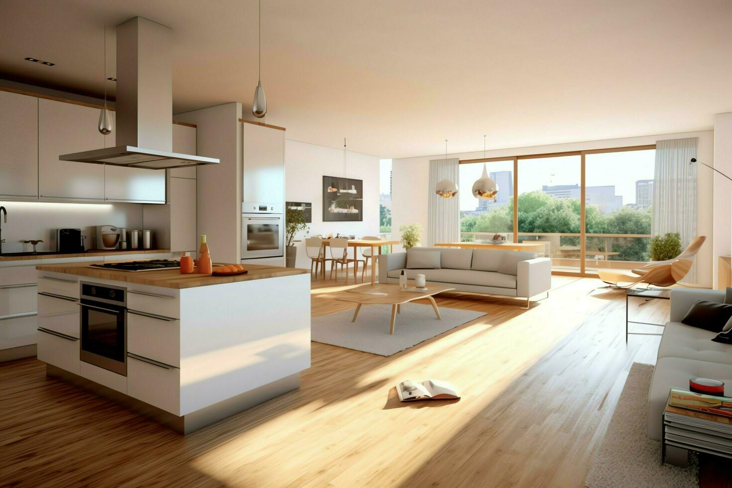 moderno cozinha interior Projeto dentro apartamento ou casa com mobiliário. luxo cozinha casa escandinavo conceito de ai gerado foto