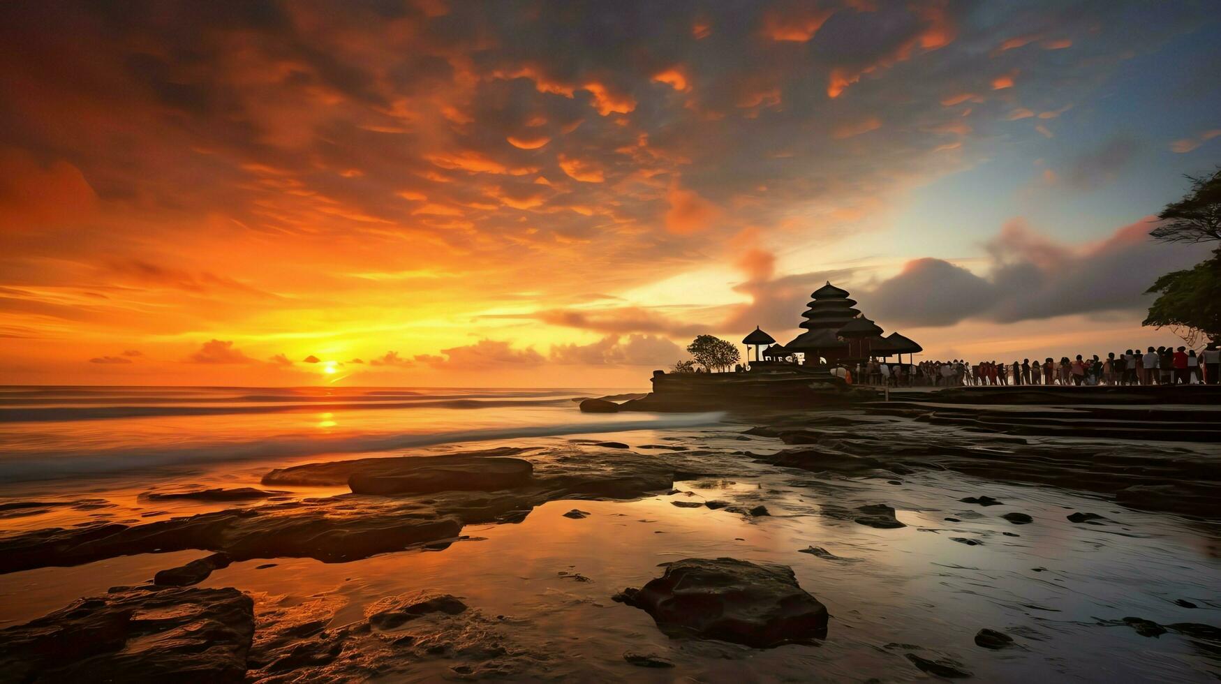 antigo pura Ulun danu bratan, besakih ou famoso hindu têmpora e turista dentro bali ilha às nascer do sol conceito de ai gerado foto