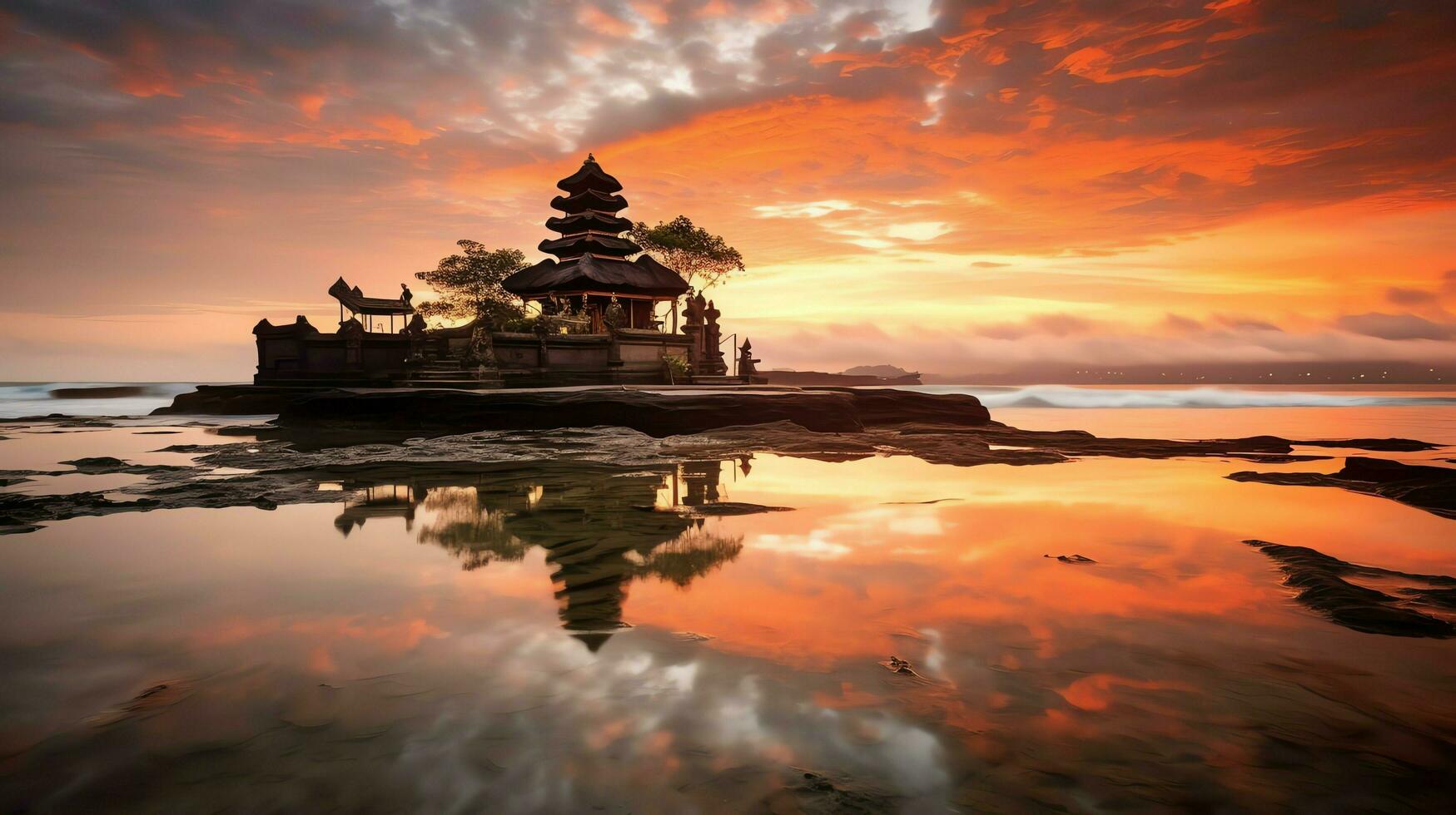 antigo pura Ulun danu bratan, besakih ou famoso hindu têmpora e turista dentro bali ilha às nascer do sol conceito de ai gerado foto