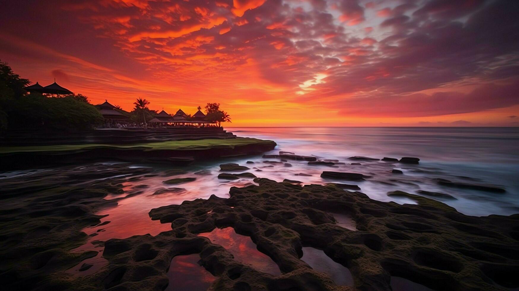 antigo pura Ulun danu bratan, besakih ou famoso hindu têmpora e turista dentro bali ilha às nascer do sol conceito de ai gerado foto