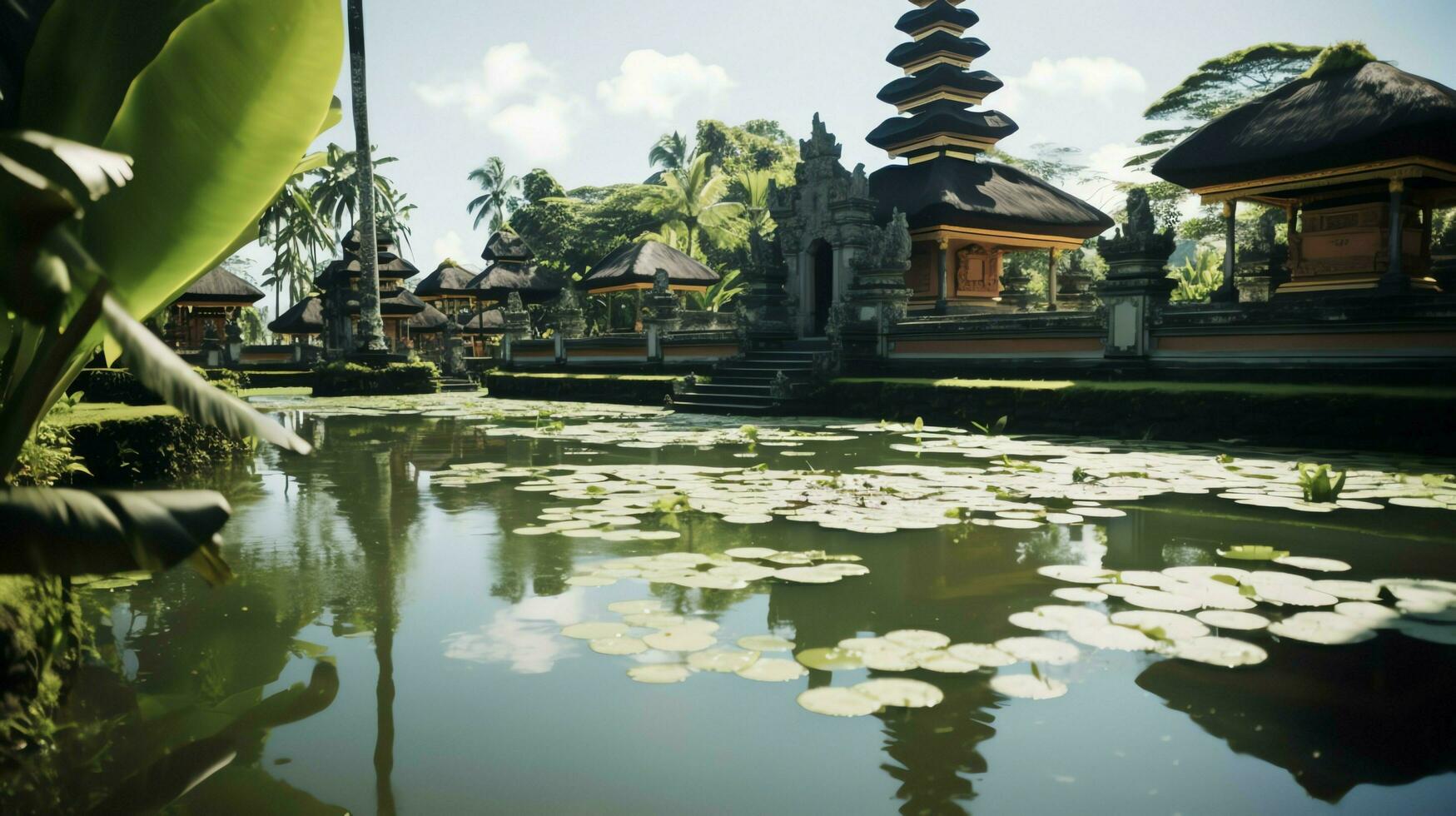 antigo pura Ulun danu bratan, besakih ou famoso hindu têmpora e turista dentro bali ilha às nascer do sol conceito de ai gerado foto