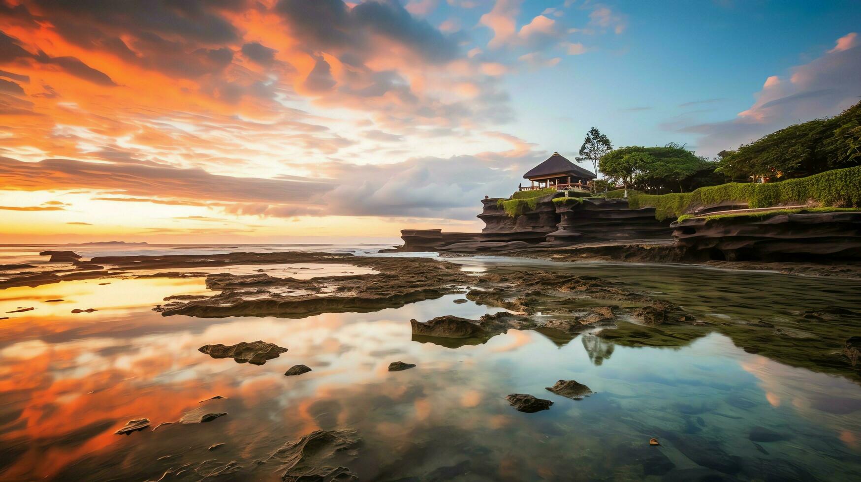 antigo pura Ulun danu bratan, besakih ou famoso hindu têmpora e turista dentro bali ilha às nascer do sol conceito de ai gerado foto