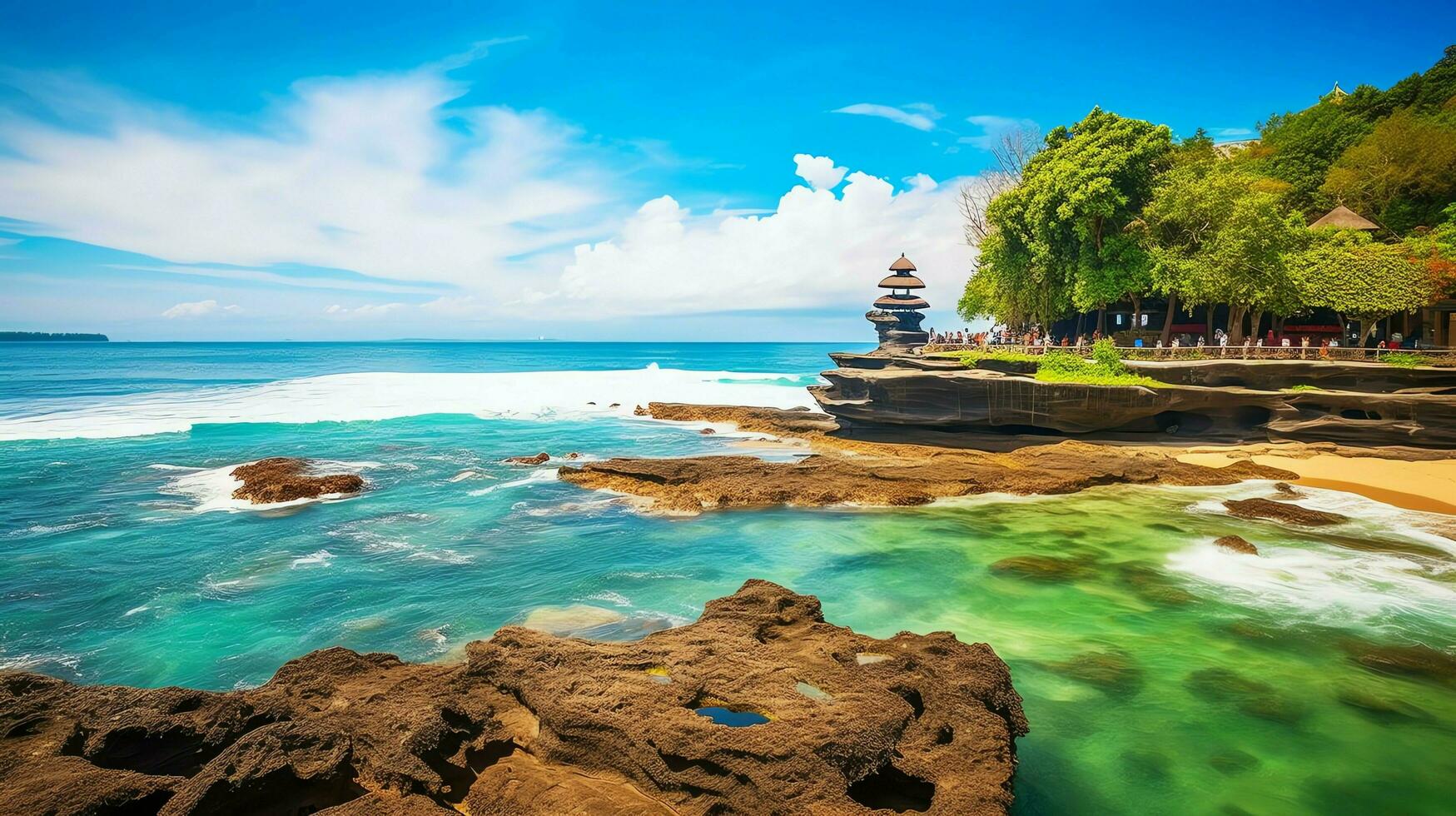 antigo pura Ulun danu bratan, besakih ou famoso hindu têmpora e turista dentro bali ilha às nascer do sol conceito de ai gerado foto