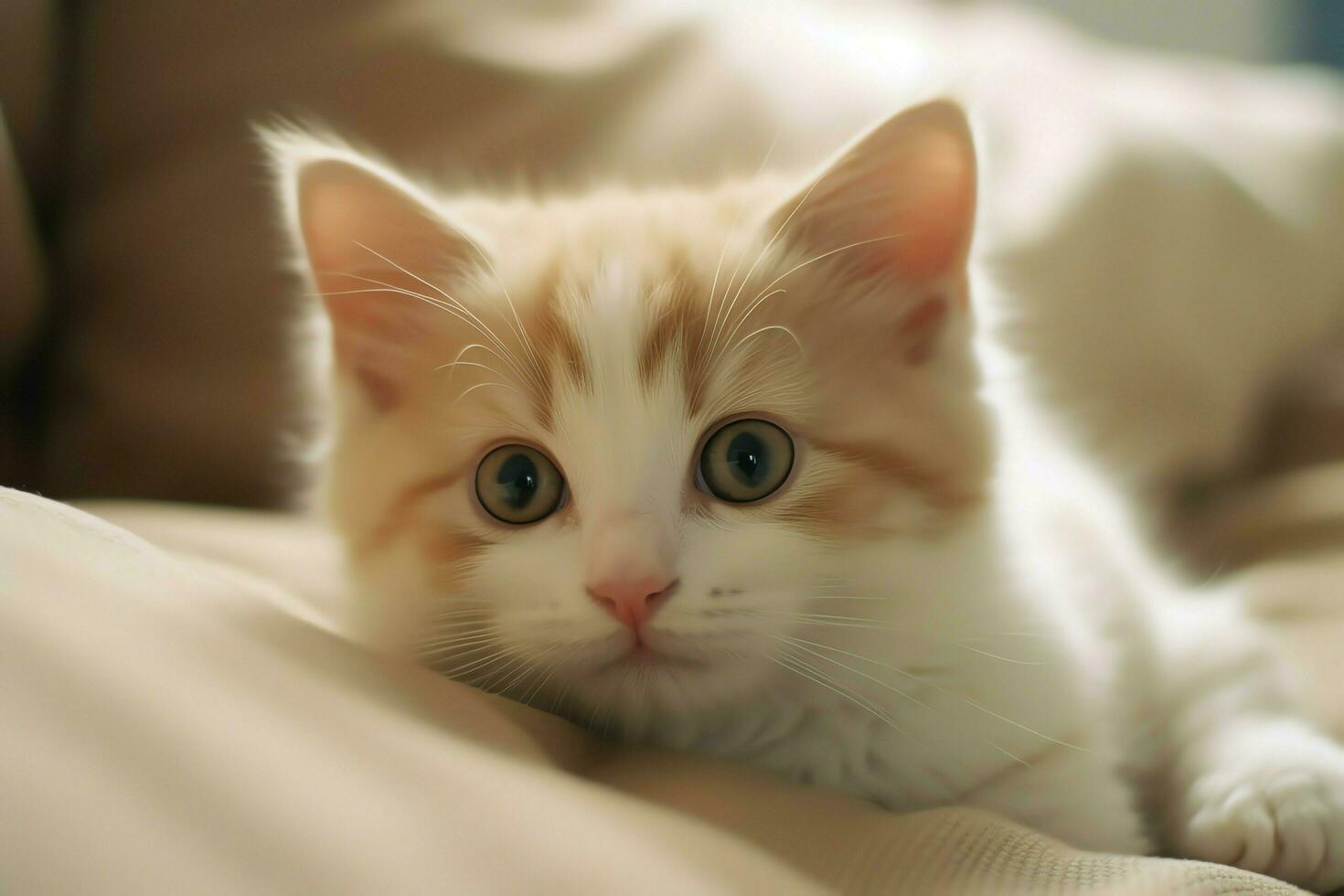 fofa pequeno fofo gatinho com lindo olhos é sentado ou em repouso. britânico cabelo curto. gato dia conceito de ai gerado foto