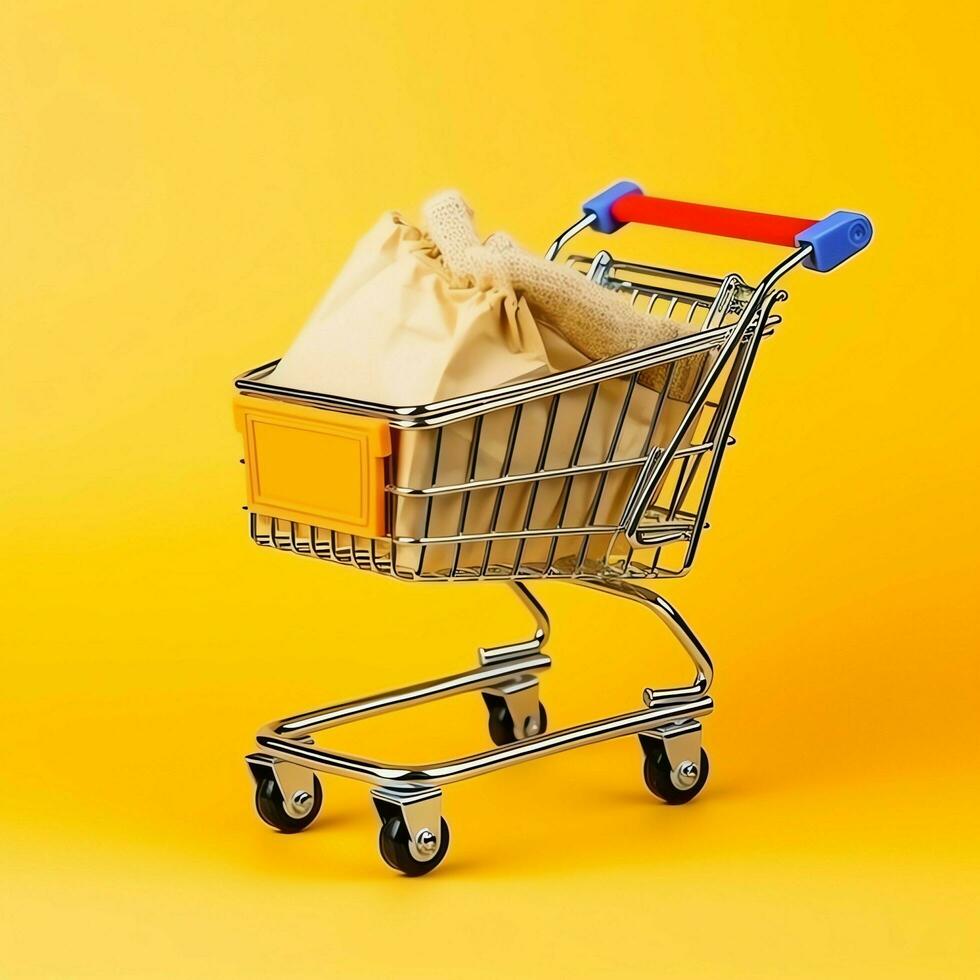 composição do compras carrinho ou carrinho com presente caixas ou bolsas. cyber Segunda-feira vendas ou compras dia conceito de ai gerado foto