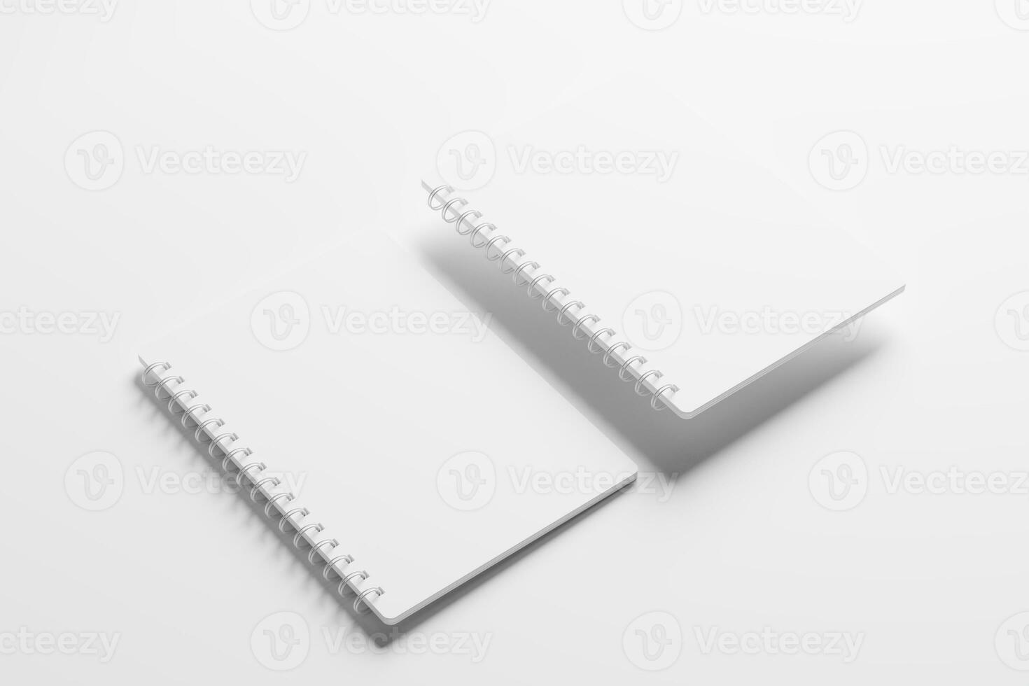 a4 a5 arredondado canto espiral caderno 3d Renderização branco em branco brincar foto