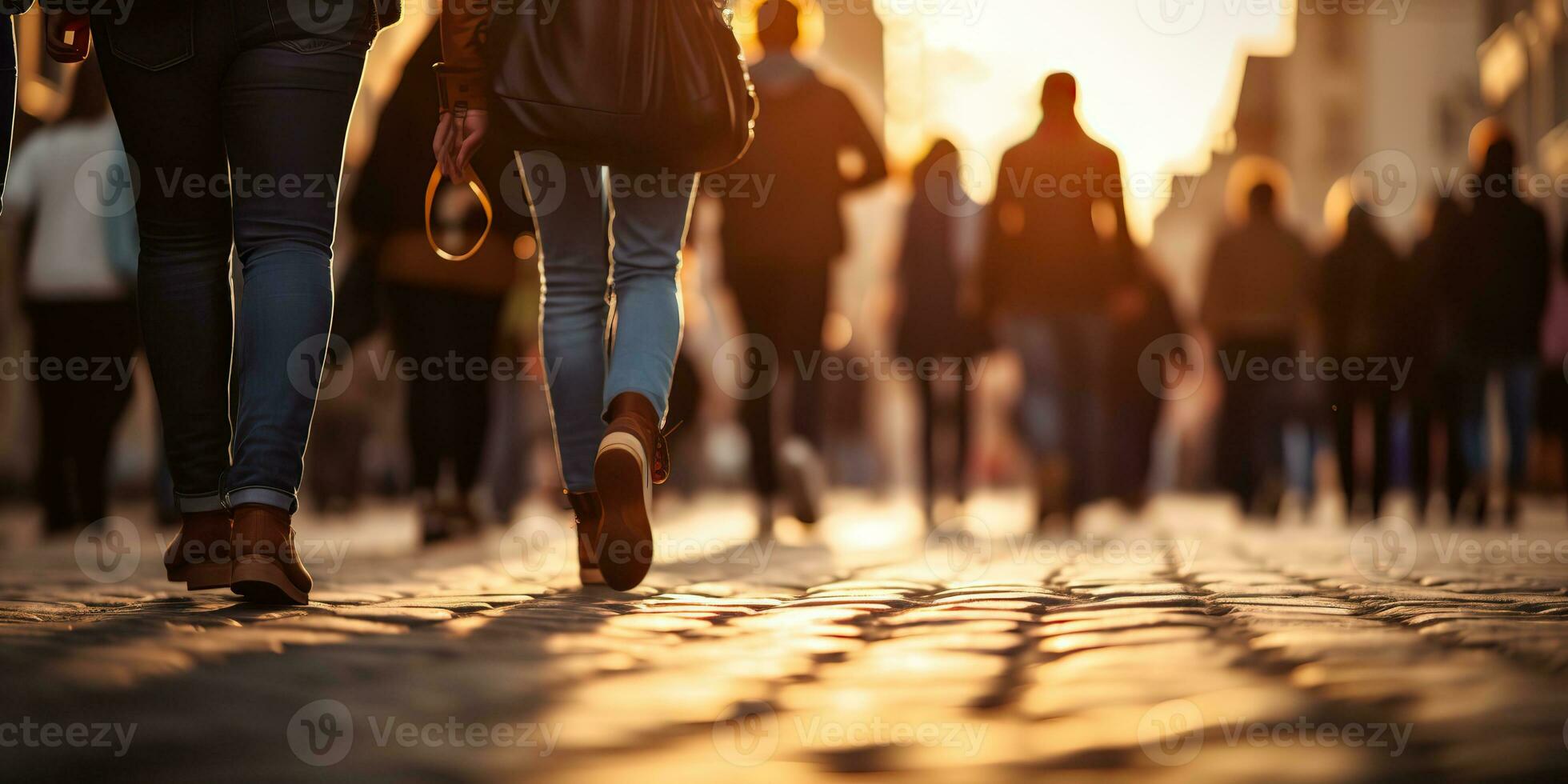 ai gerado. ai generativo. multidão pessoas caminhando rua pernas dentro sapato. cidade urbano fundo. gráfico arte foto