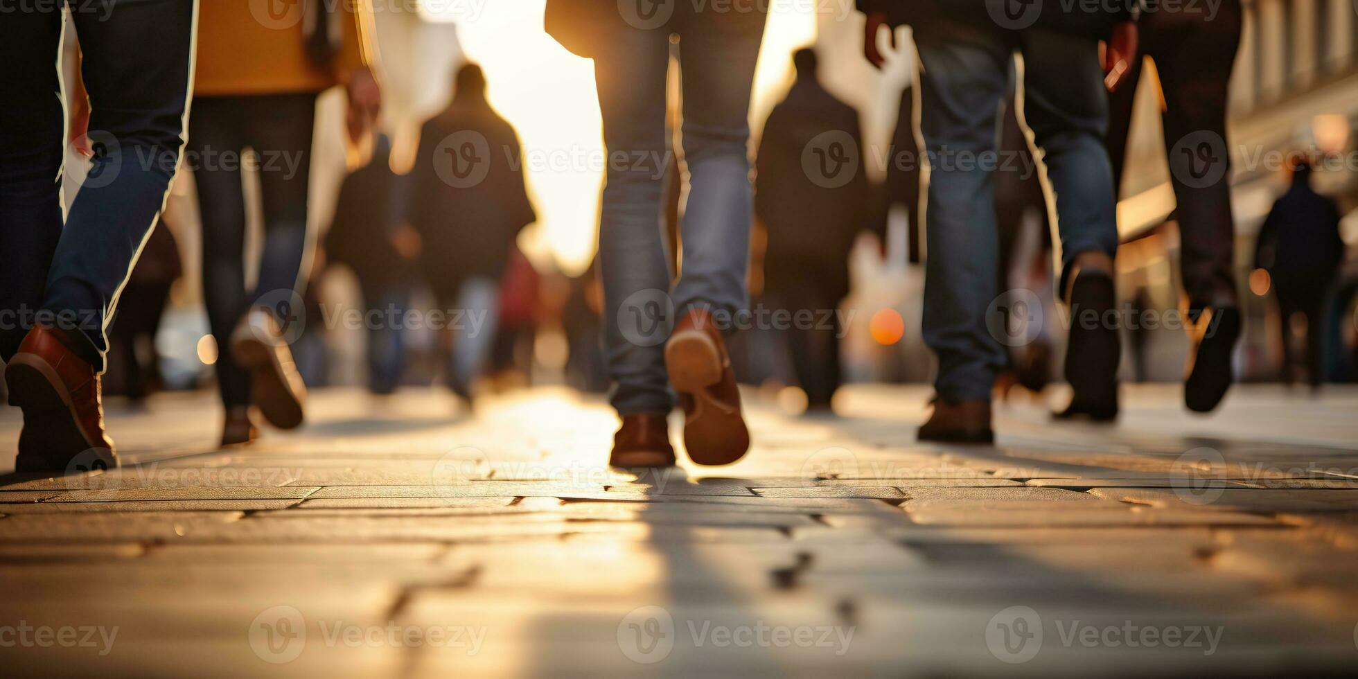 ai gerado. ai generativo. multidão pessoas caminhando rua pernas dentro sapato. cidade urbano fundo. gráfico arte foto