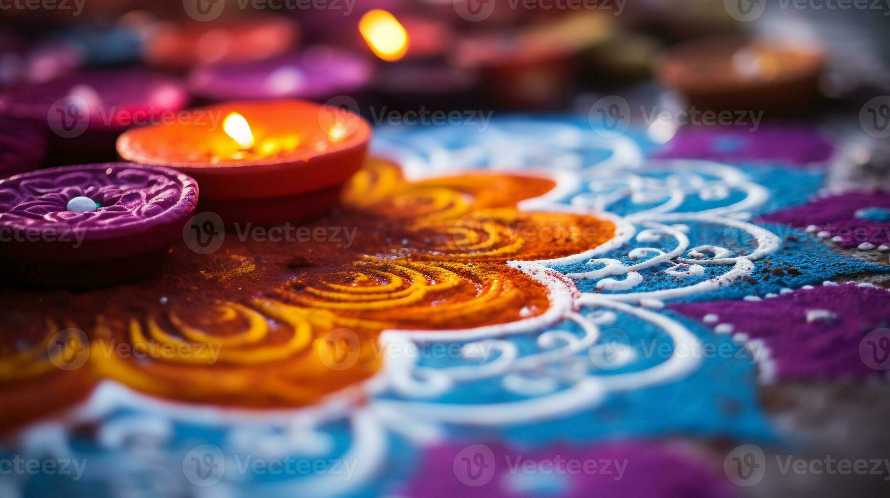 uma fechar acima imagem do intrincado rangoli padronizar ai generativo foto