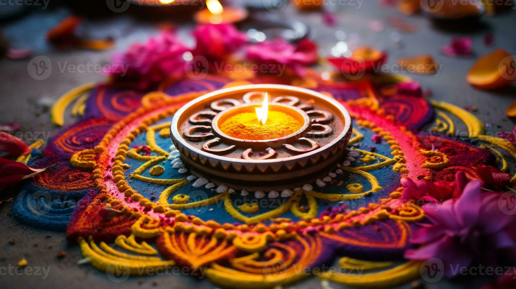 uma fechar acima imagem do intrincado rangoli padronizar ai generativo foto