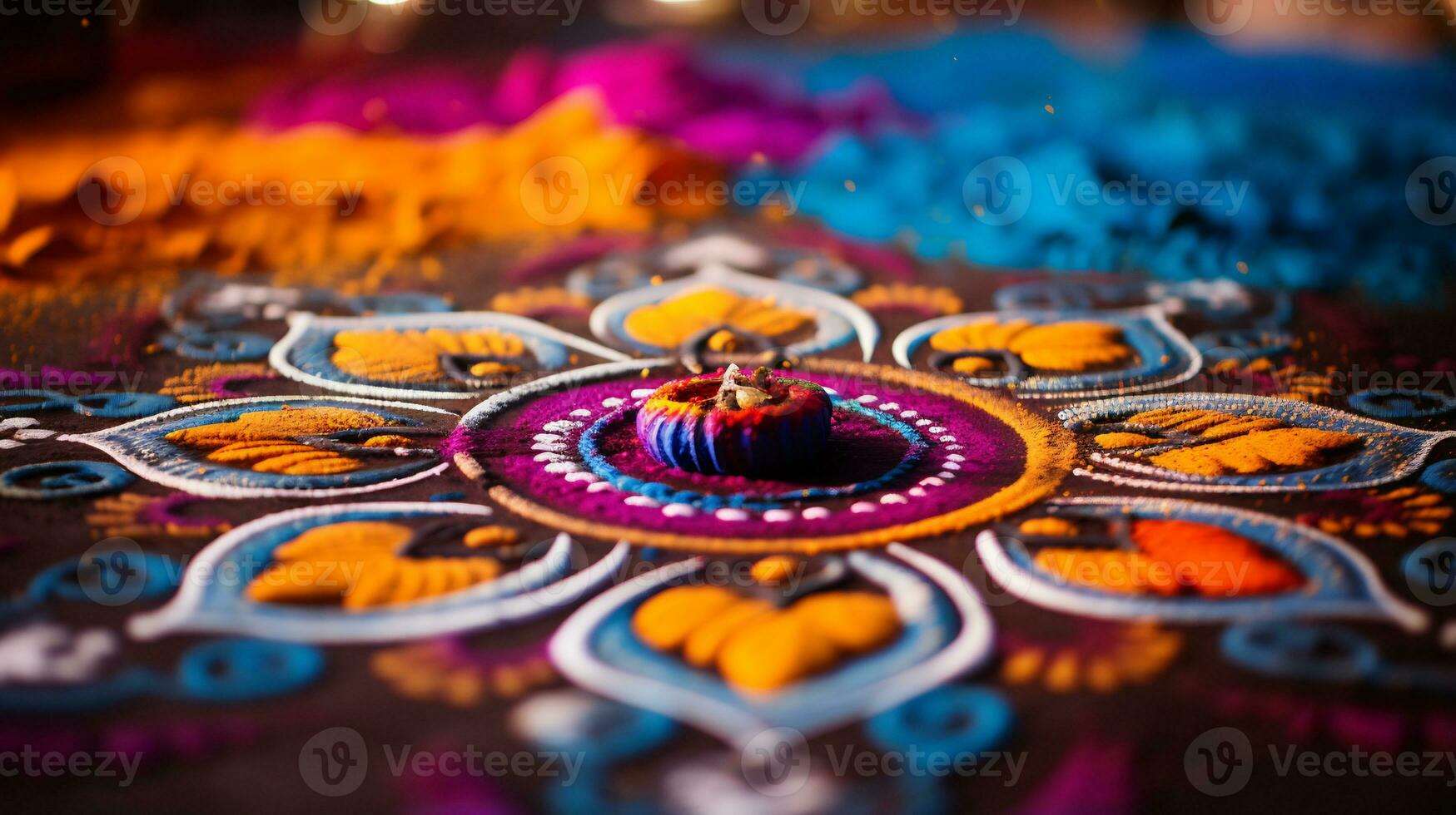 uma fechar acima imagem do intrincado rangoli padronizar ai generativo foto