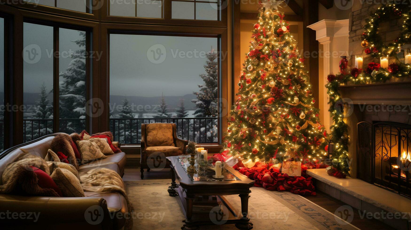 belas decorado Natal árvore ai generativo foto